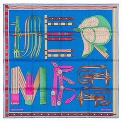 Auth. Hermès Scarf Lettres Équestres - Bleu Azur Vert Rose New Store Tag