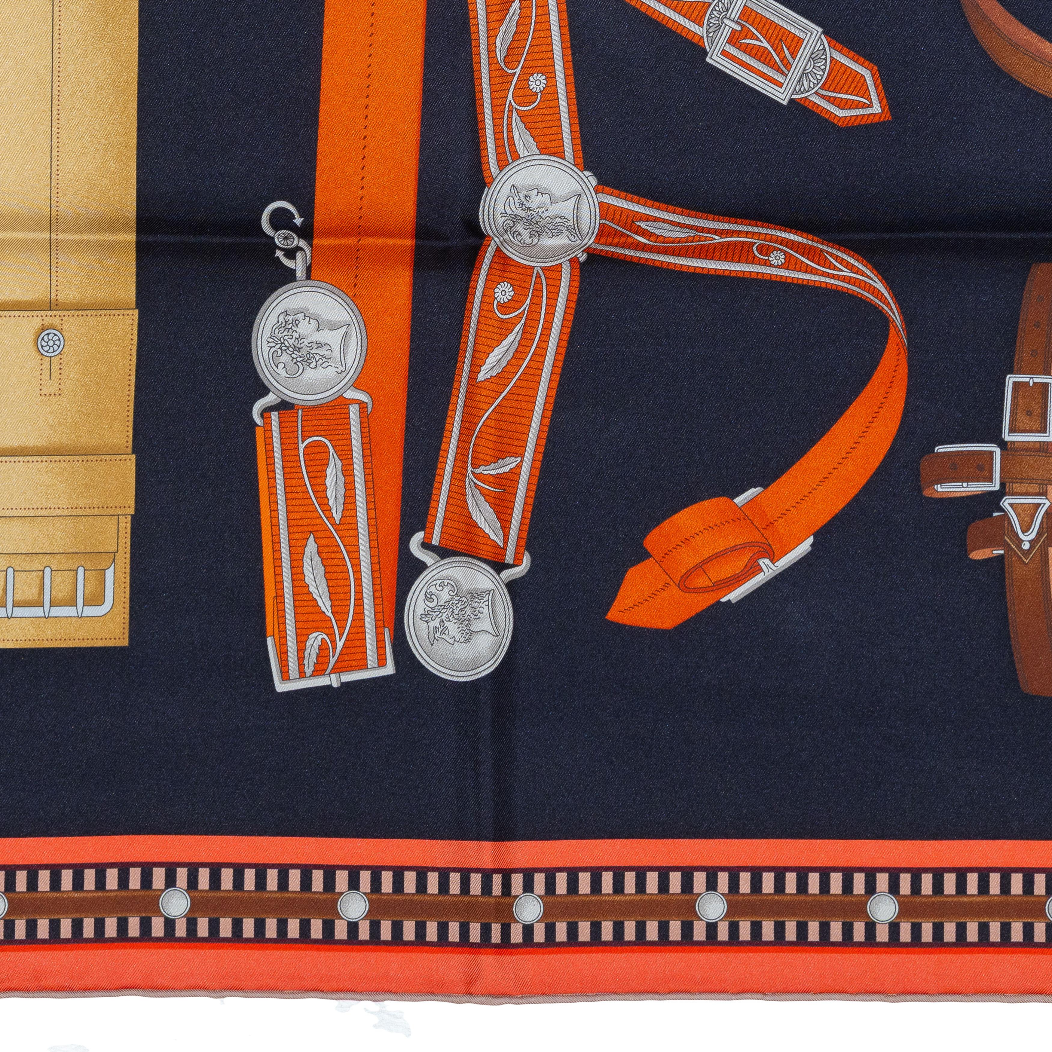 Auth. Hermès Scarf Lettres Équestres – Noir Orange Brun New Care Tag 6