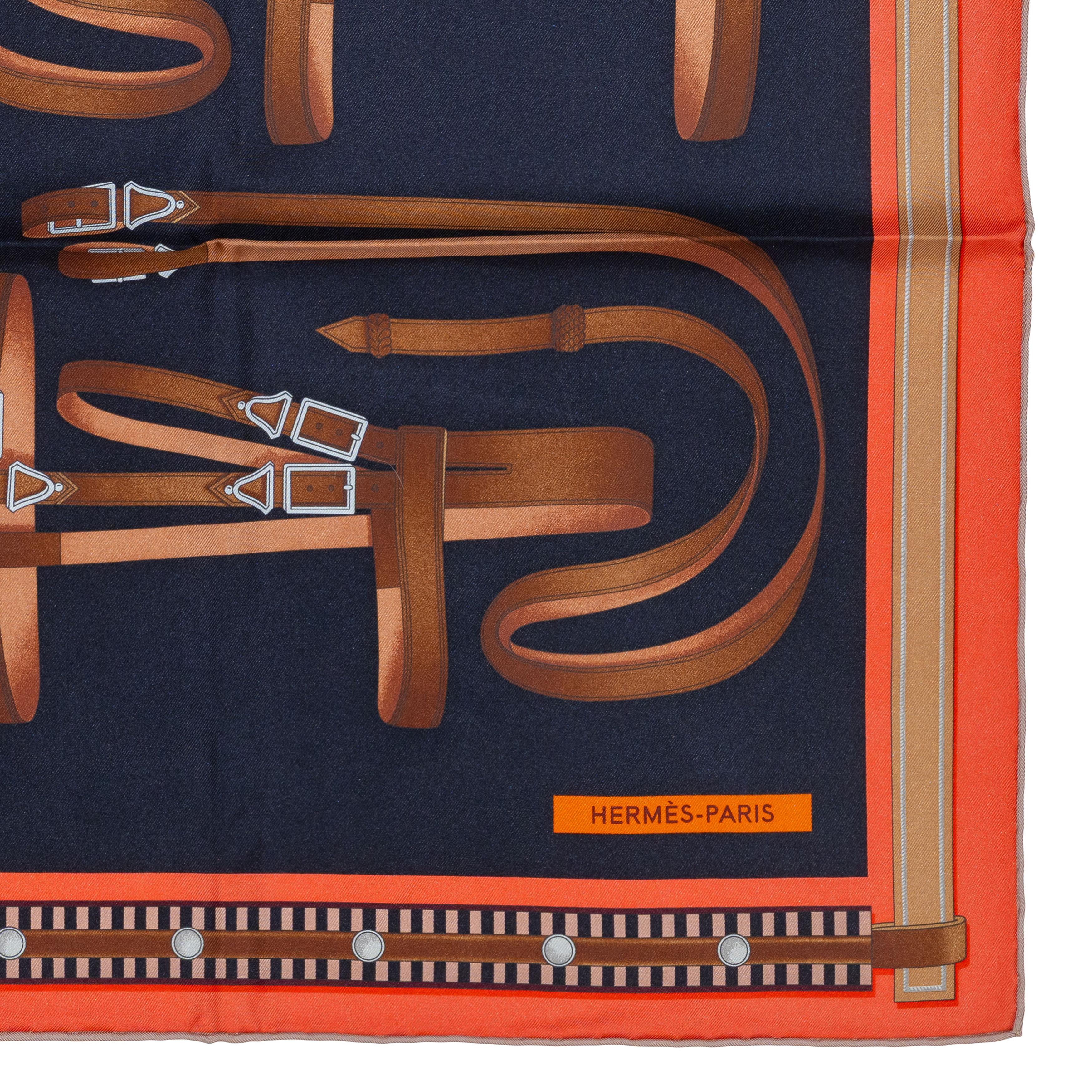 Auth. Hermès Scarf Lettres Équestres – Noir Orange Brun New Care Tag 7
