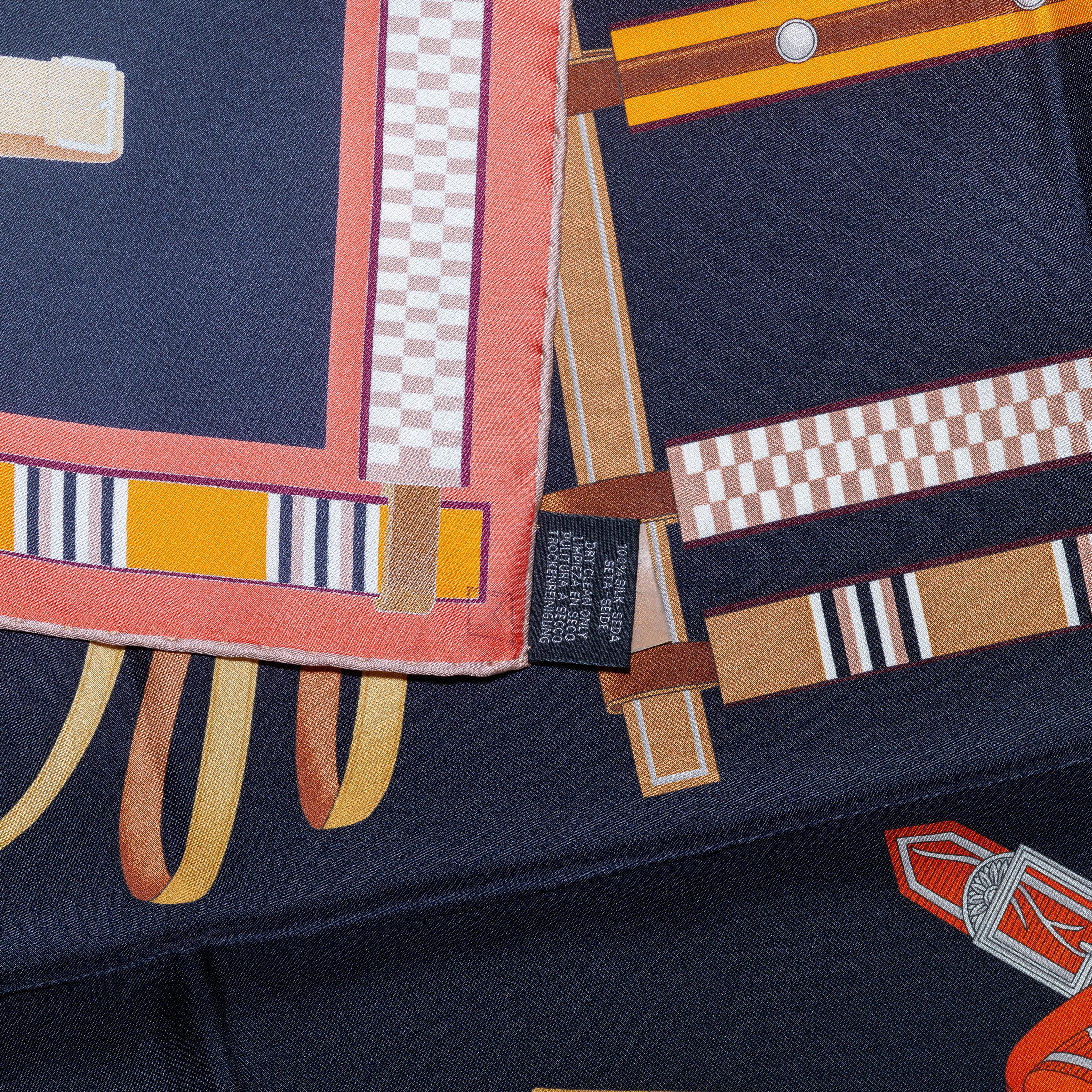 Auth. Hermès Scarf Lettres Équestres – Noir Orange Brun New Care Tag 8
