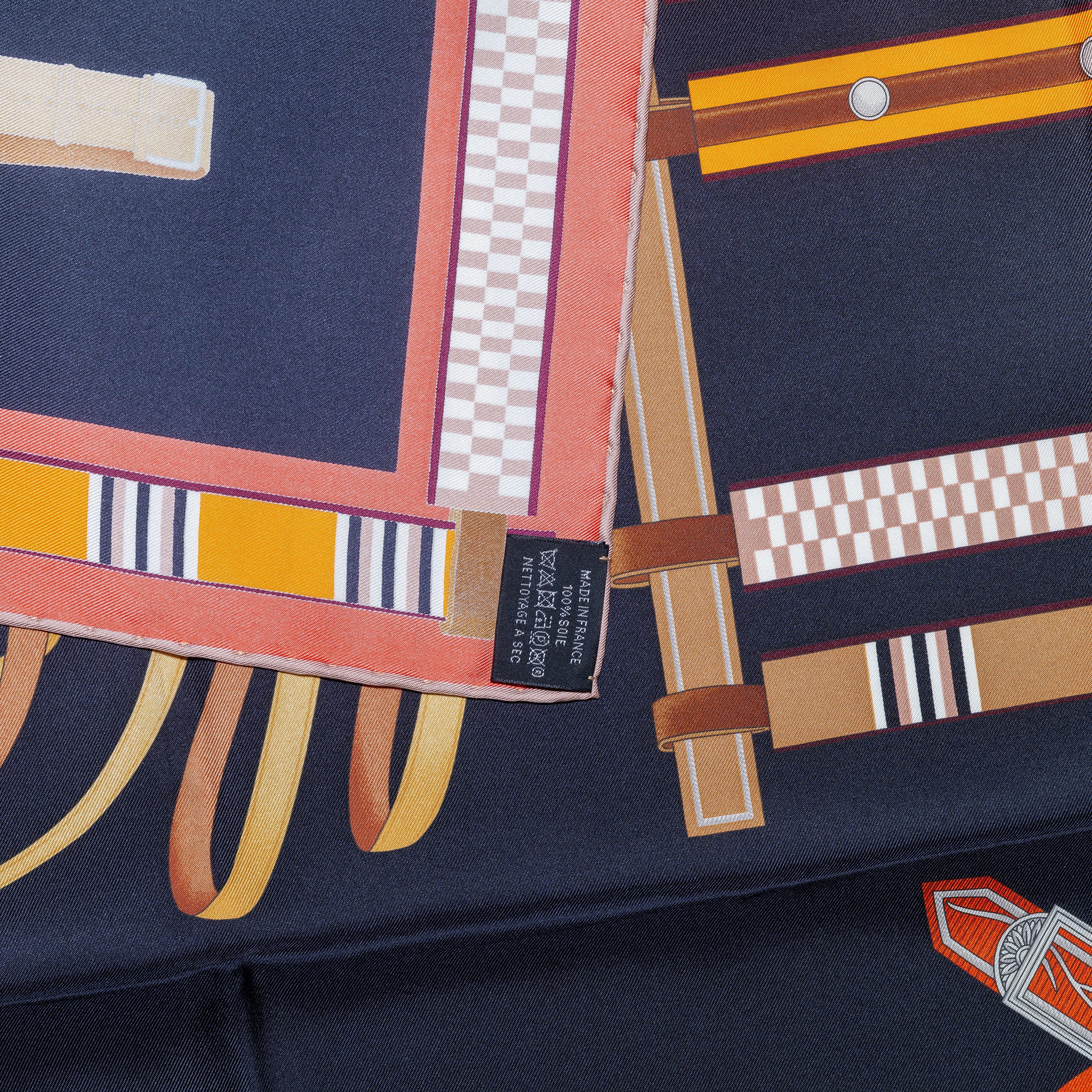 Black Auth. Hermès Scarf Lettres Équestres – Noir Orange Brun New Care Tag