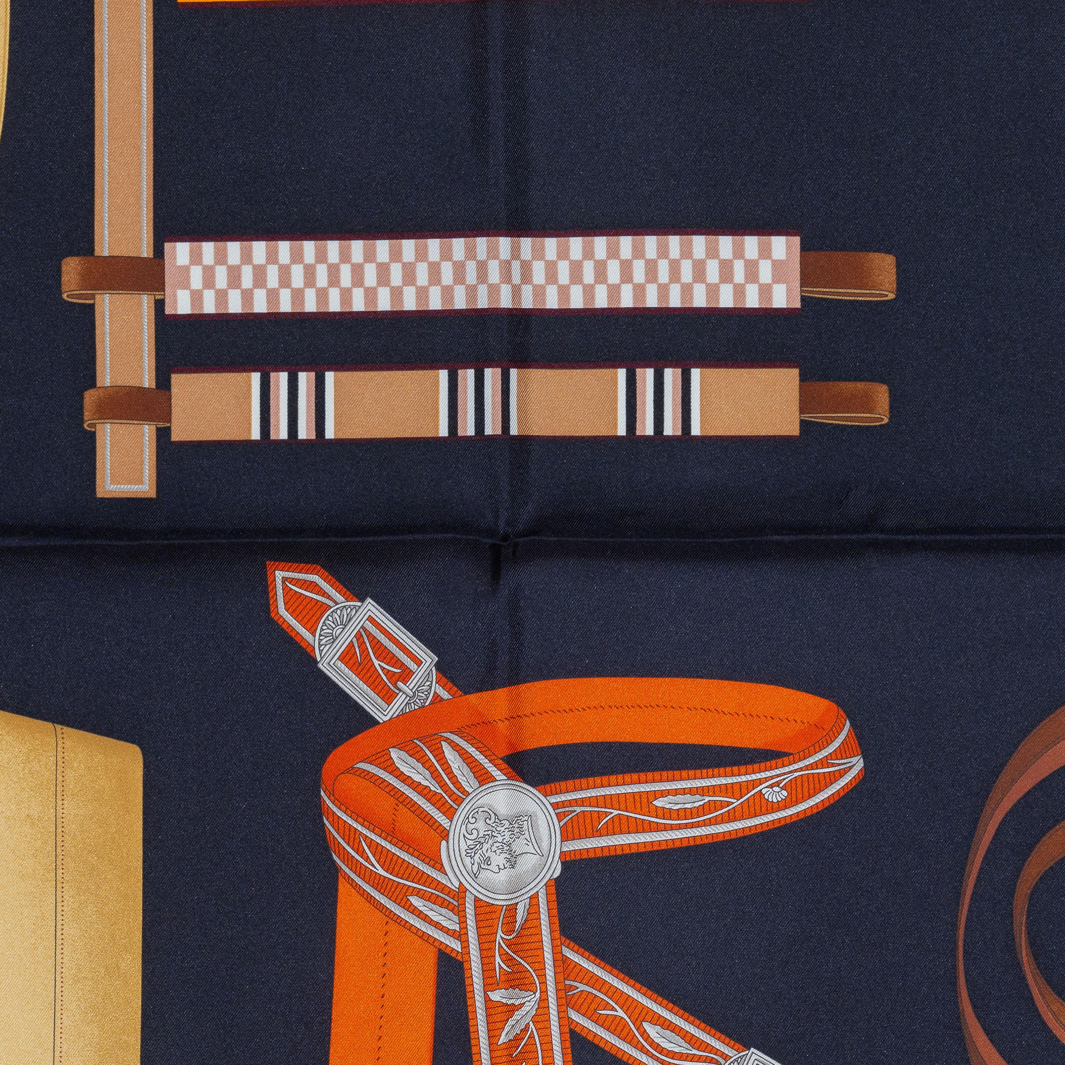 Auth. Hermès Scarf Lettres Équestres – Noir Orange Brun New Care Tag 3