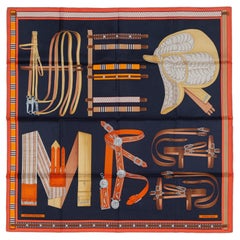Auth. Hermès Scarf Lettres Équestres – Noir Orange Brun New Care Tag