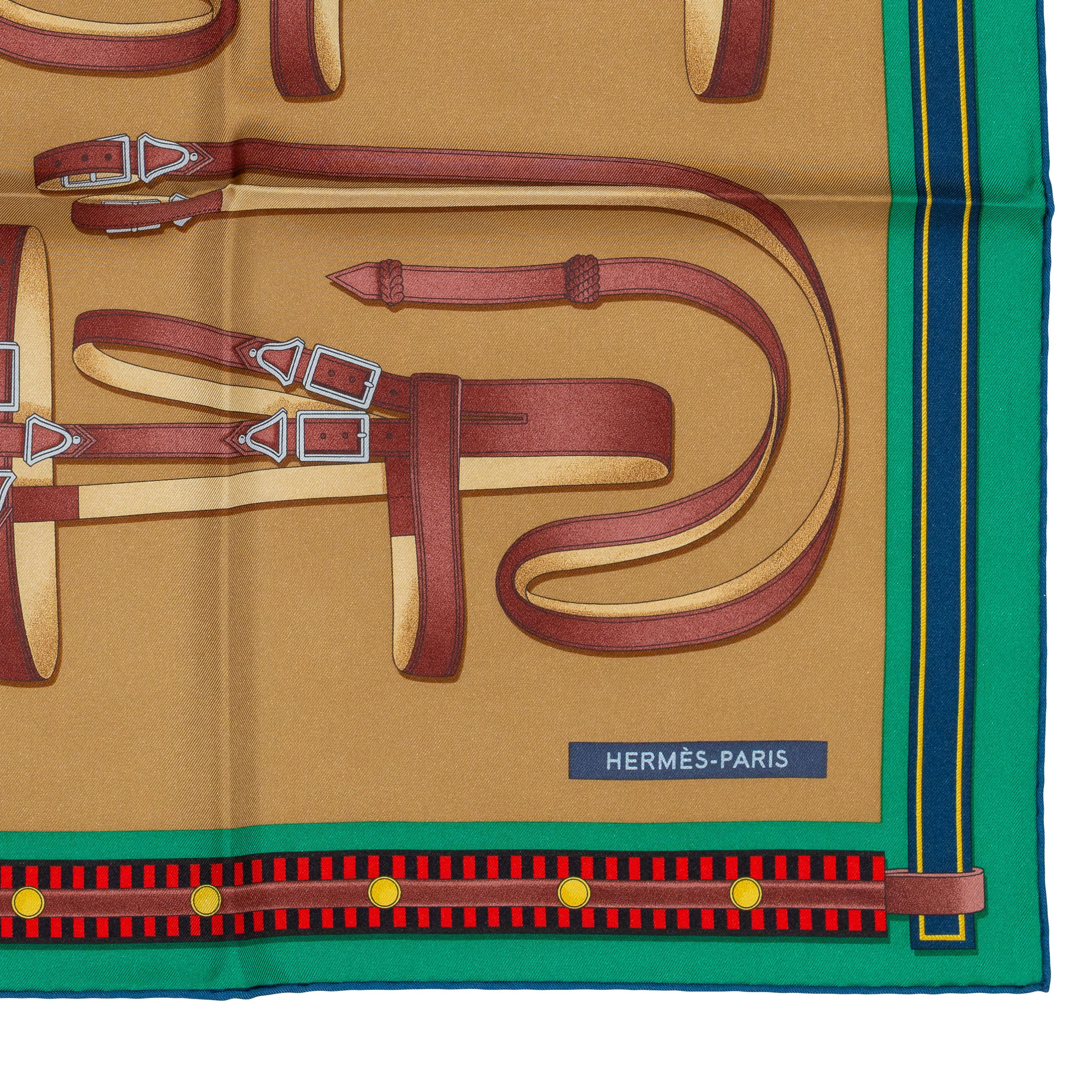 Auth. Hermès Scarf Lettres Équestres - Tabac Vert Rouge New Store Tag 6