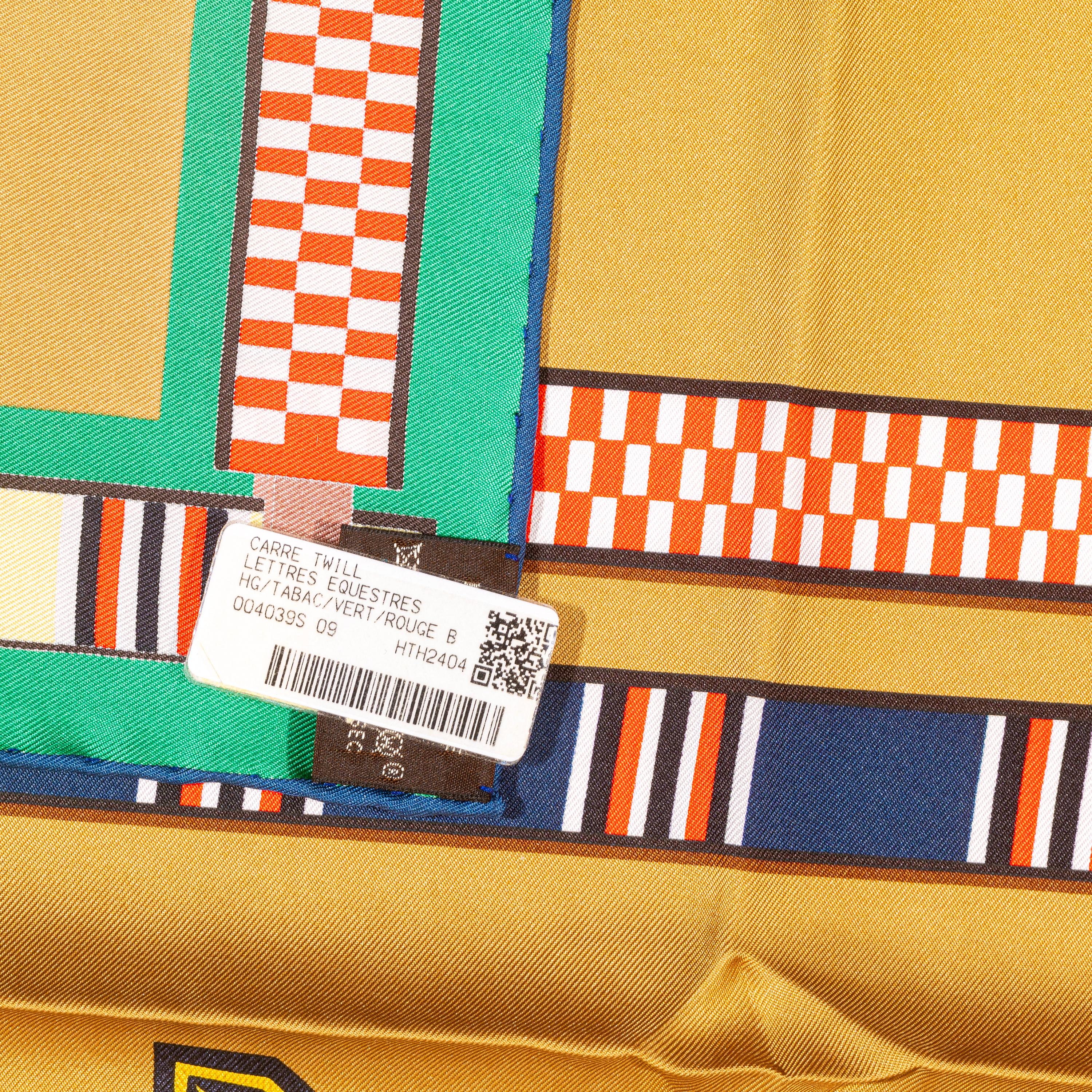 Aut. Hermès Bufanda Lettres Équestres - Tabac Vert Rouge Nueva Etiqueta de la Tienda en venta 11