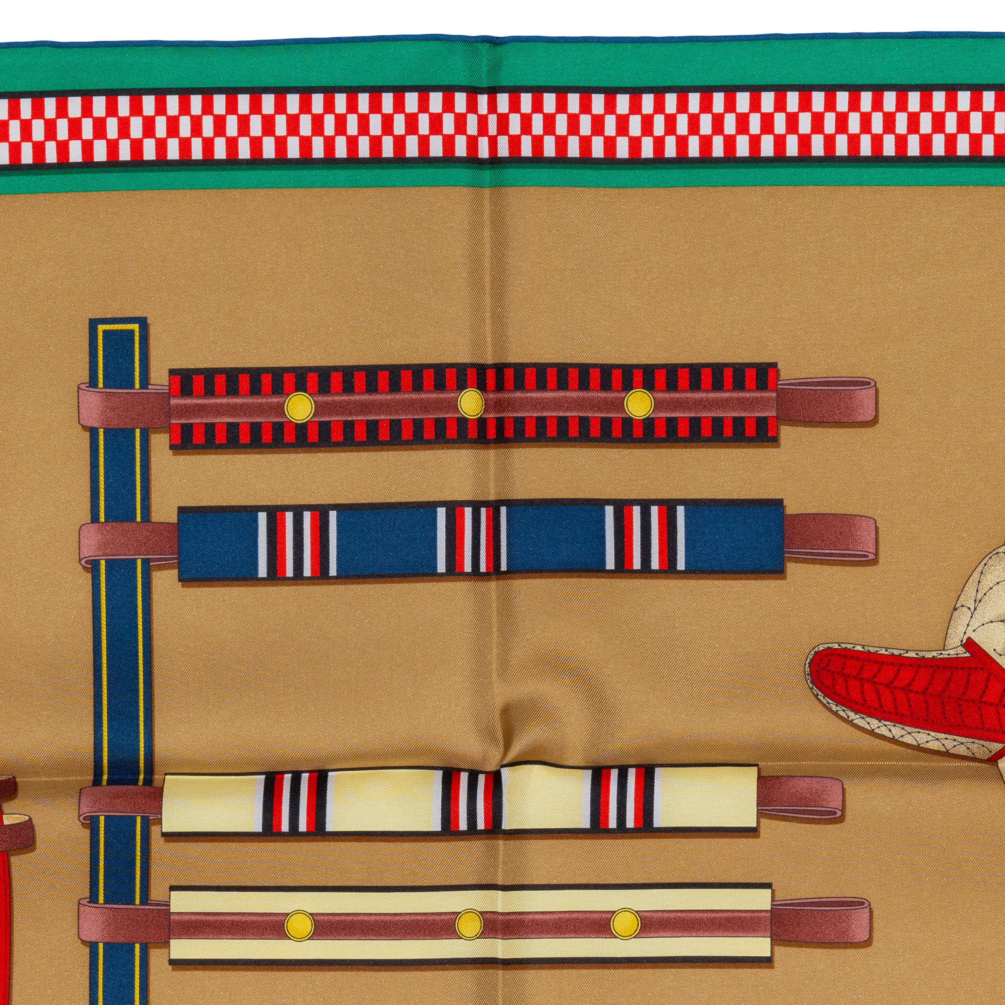 Aut. Hermès Bufanda Lettres Équestres - Tabac Vert Rouge Nueva Etiqueta de la Tienda en venta 1