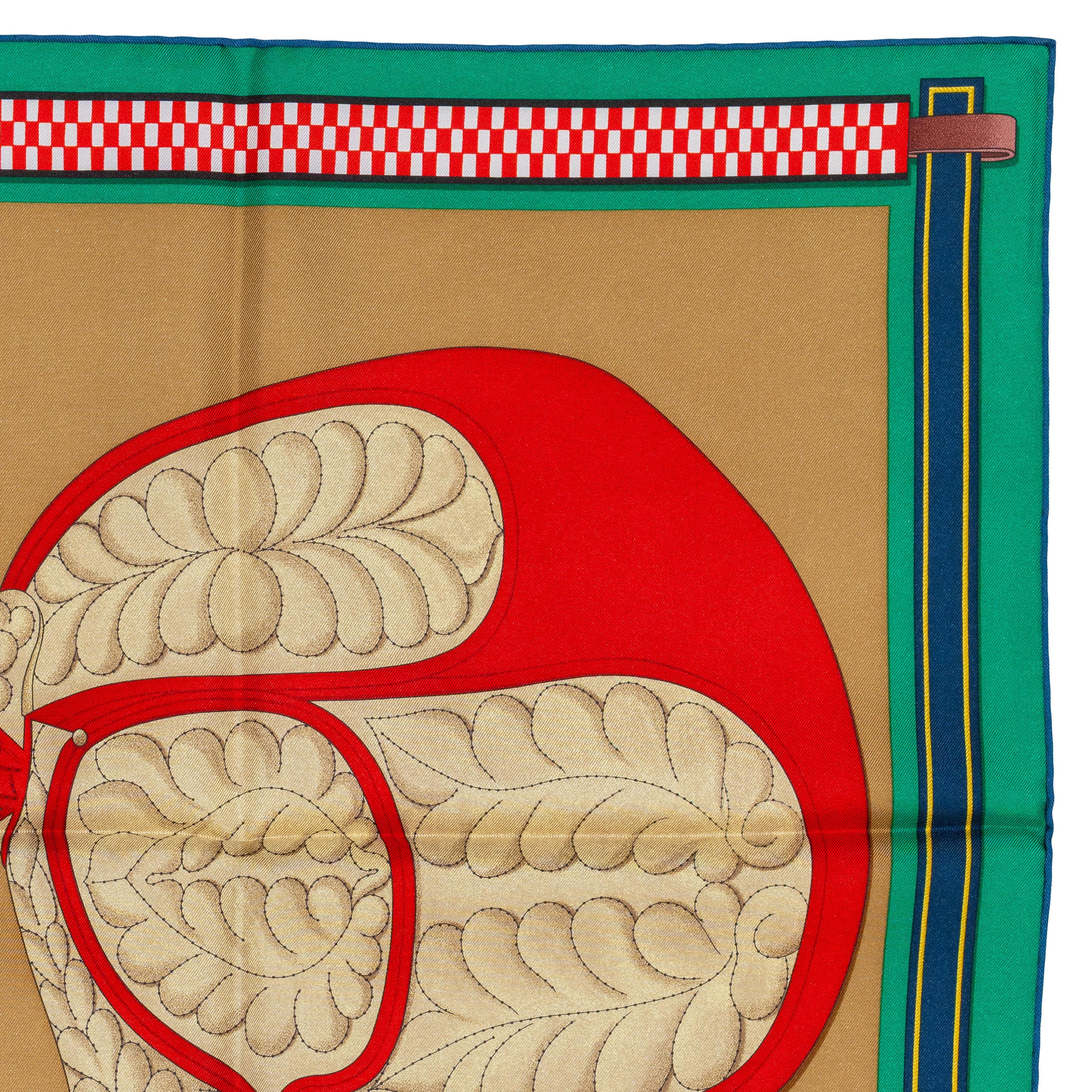 Aut. Hermès Bufanda Lettres Équestres - Tabac Vert Rouge Nueva Etiqueta de la Tienda en venta 2