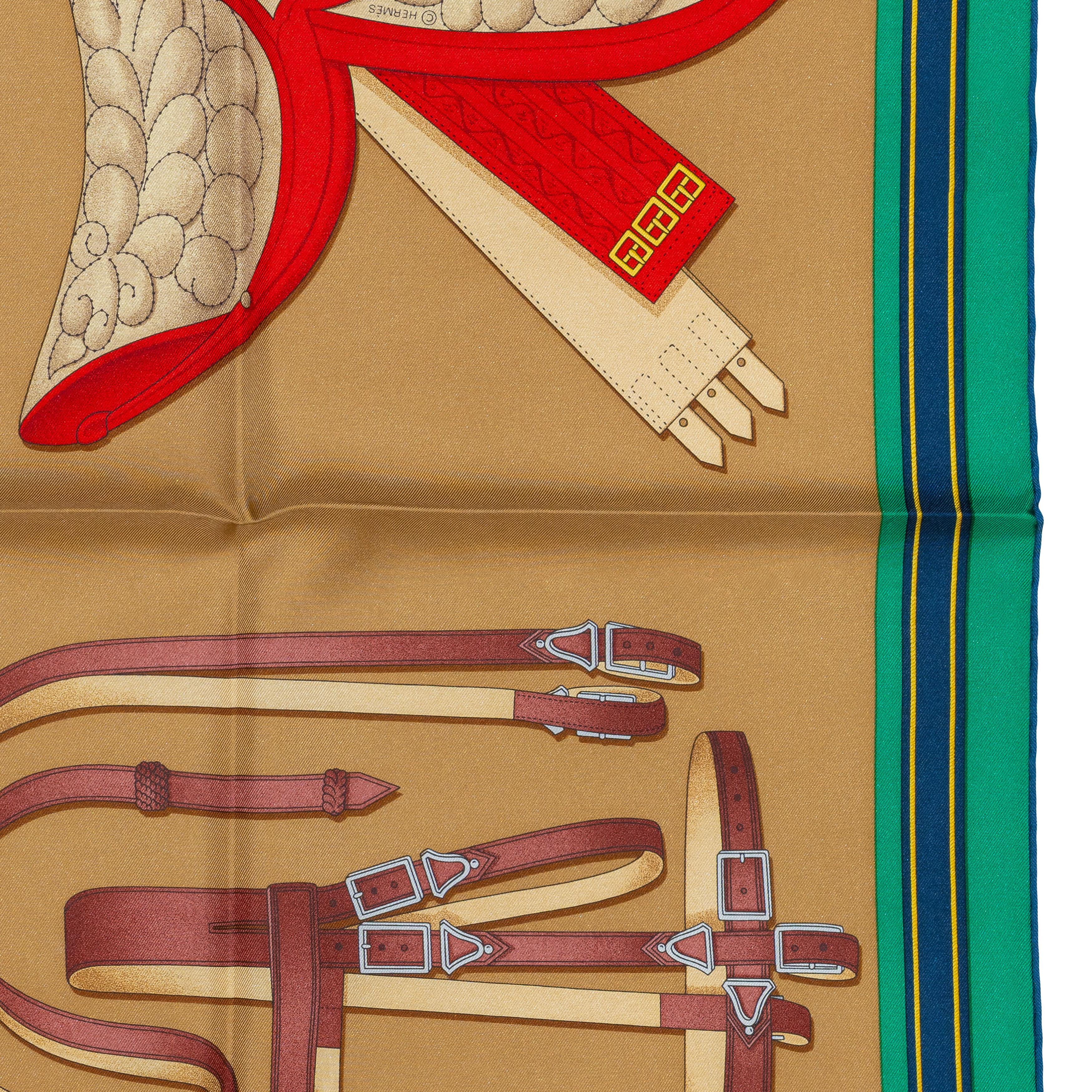 Auth. Hermès Scarf Lettres Équestres - Tabac Vert Rouge New Store Tag 3