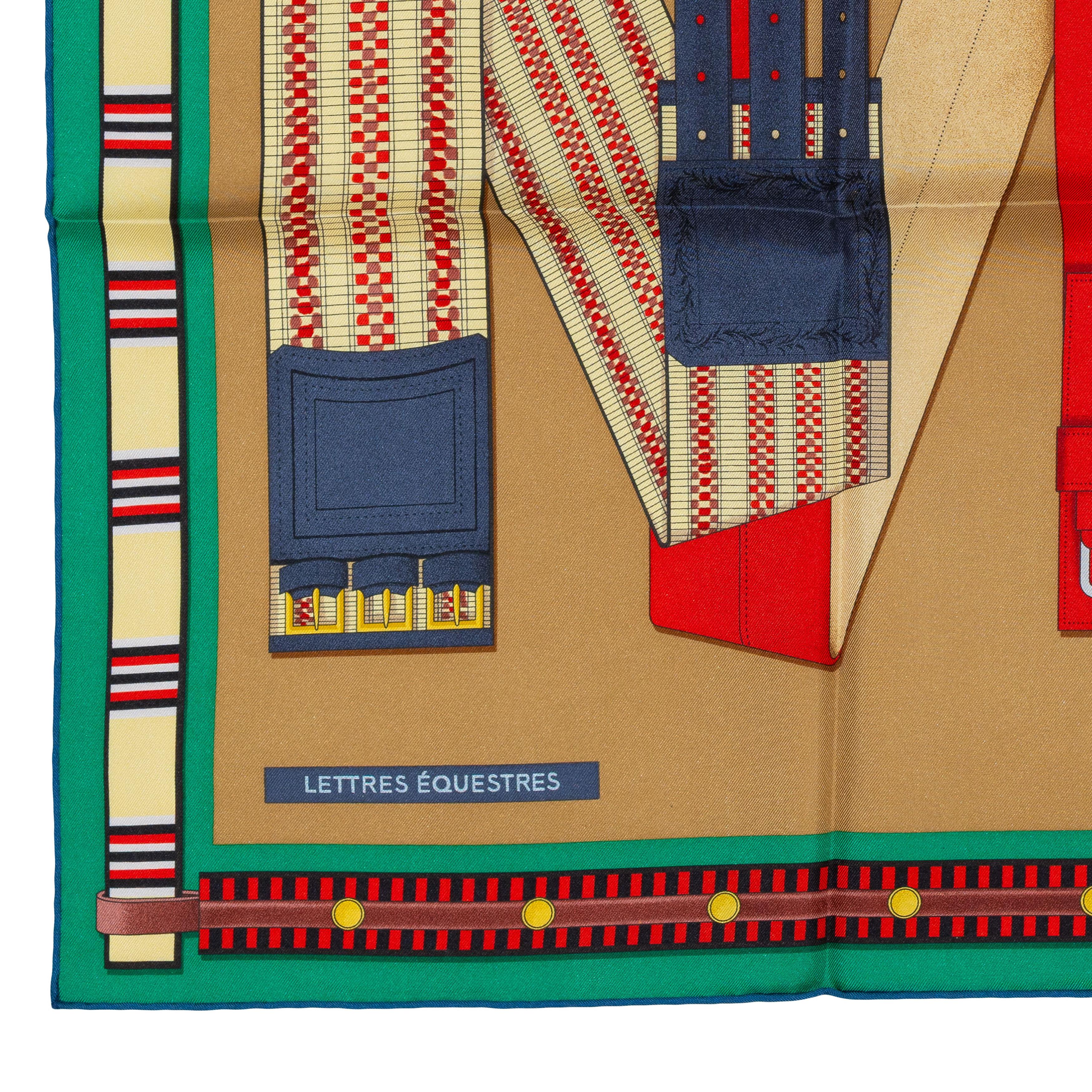 Auth. Hermès Scarf Lettres Équestres - Tabac Vert Rouge New Store Tag 4