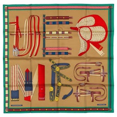 Auth. Hermès Scarf Lettres Équestres - Tabac Vert Rouge New Store Tag