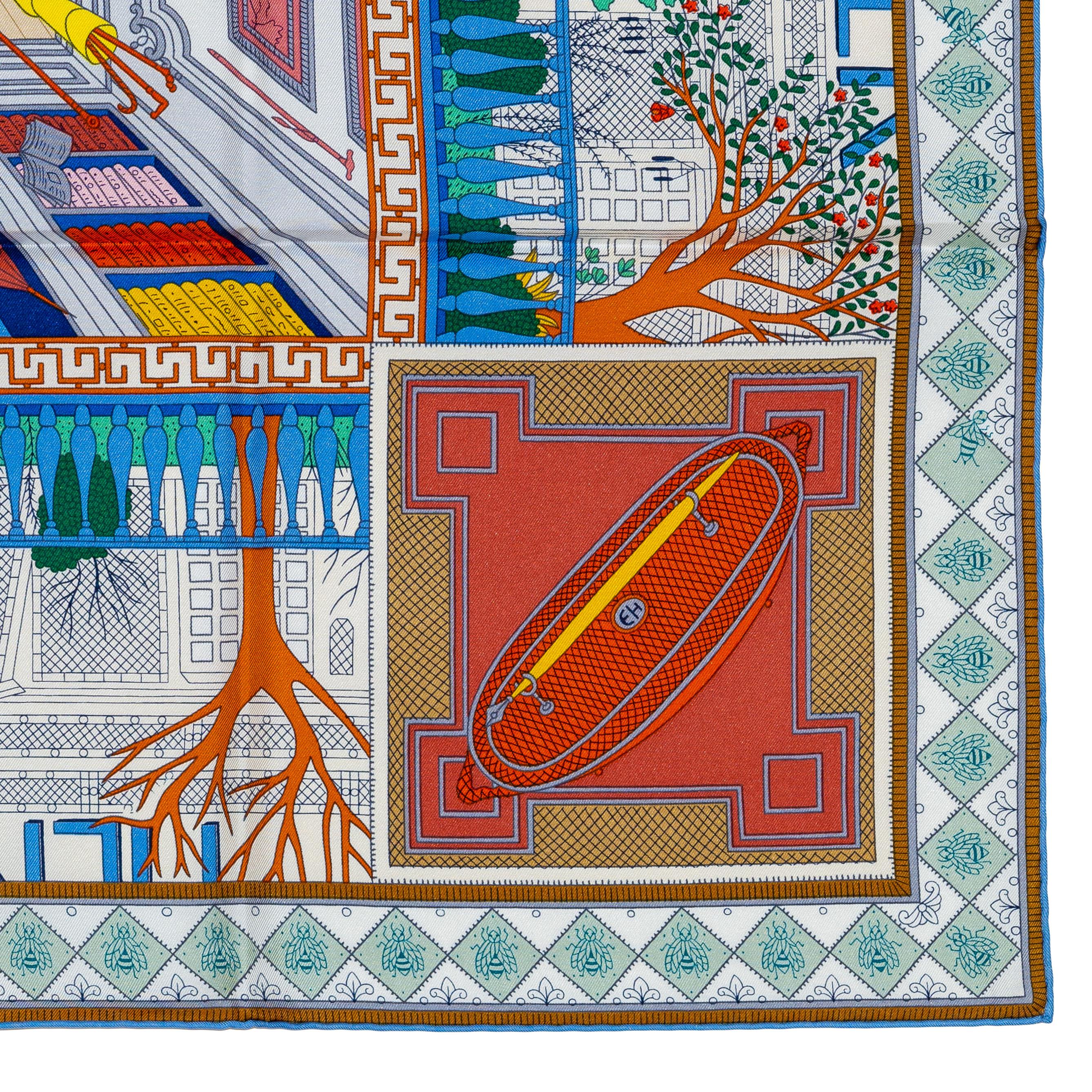 Auth. Hermès Scarf Objets De Curiosité - Blue Lavande Gris New Store Tag 9