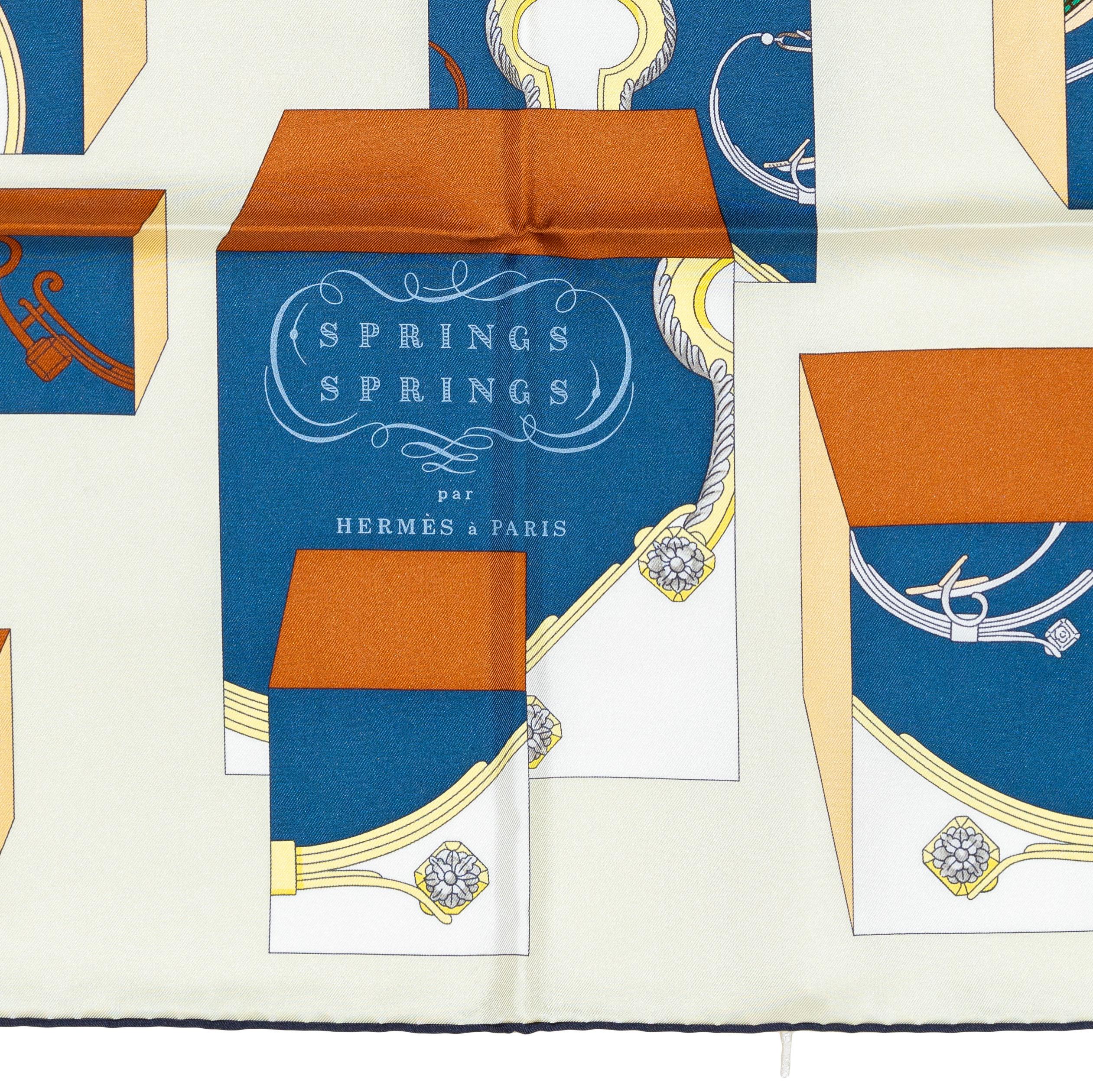 Auth. Hermès Scarf Springs Springs - Marine Creme Grey New Store Tag For Sale 9