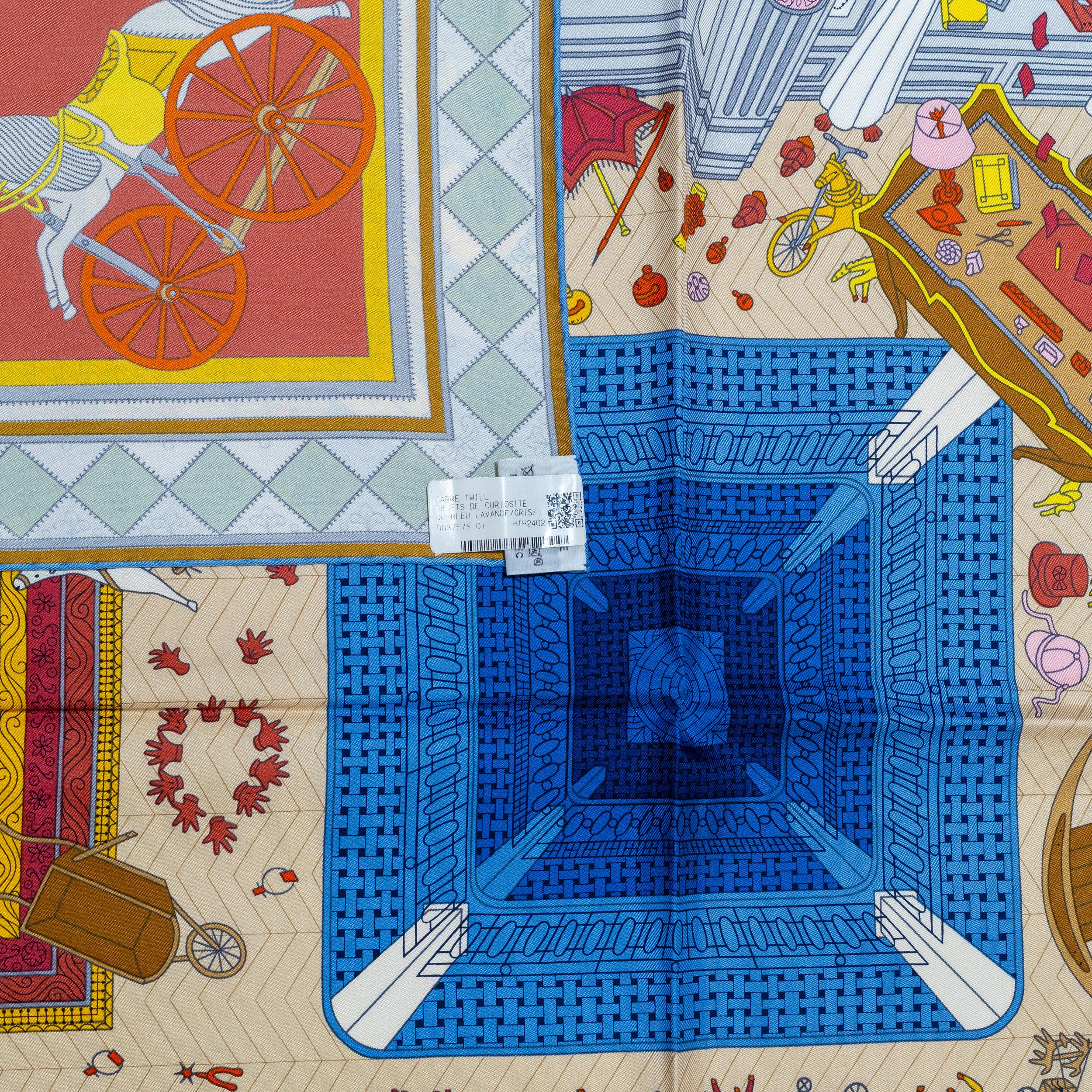Auth. Hermès Scarf Objets De Curiosité - Blue Lavande Gris New Store Tag 1