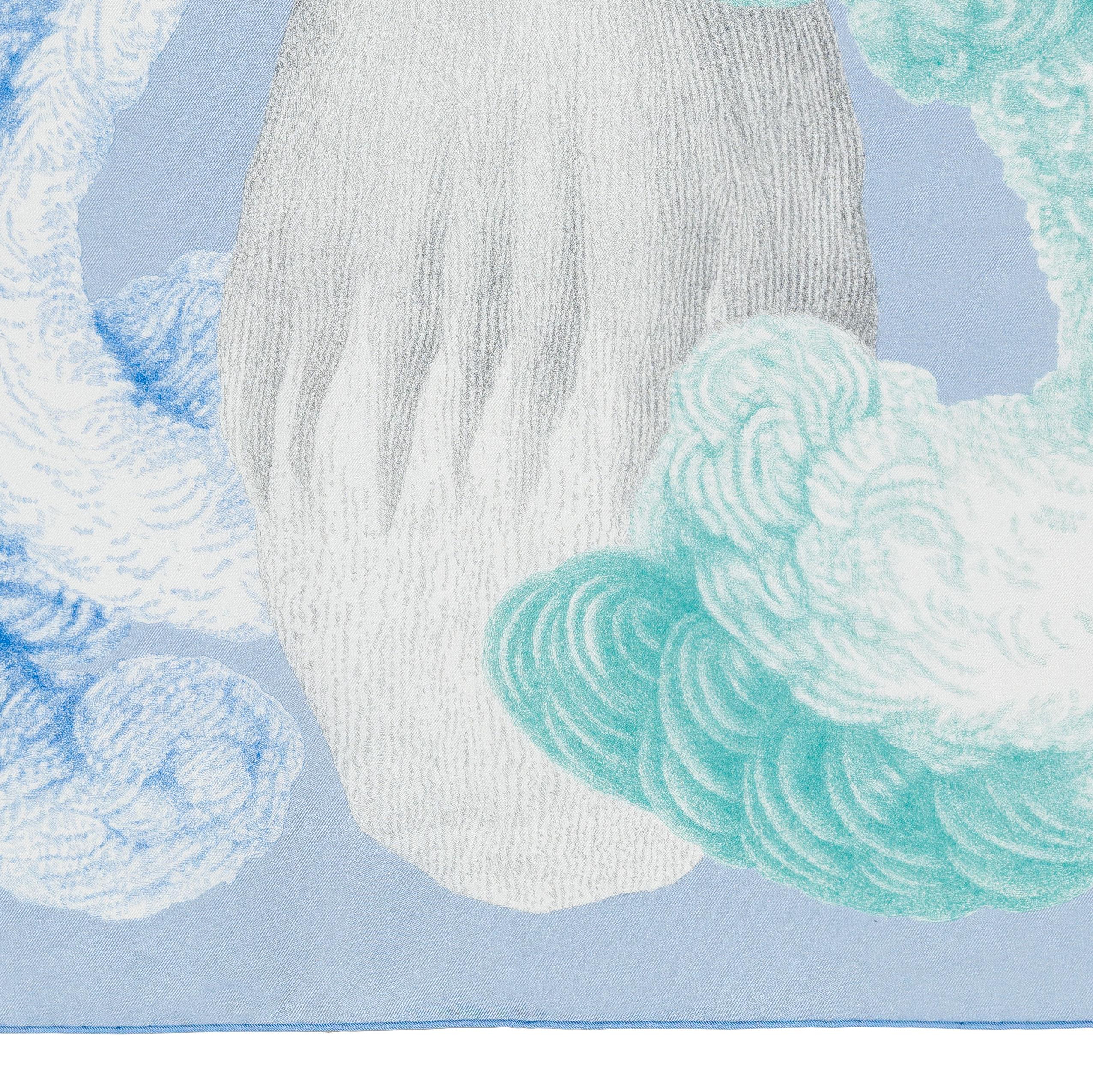 Women's Auth. Hermès Scarf Plumets et Panaches - Bleu Glacier Vert New Store Tag For Sale