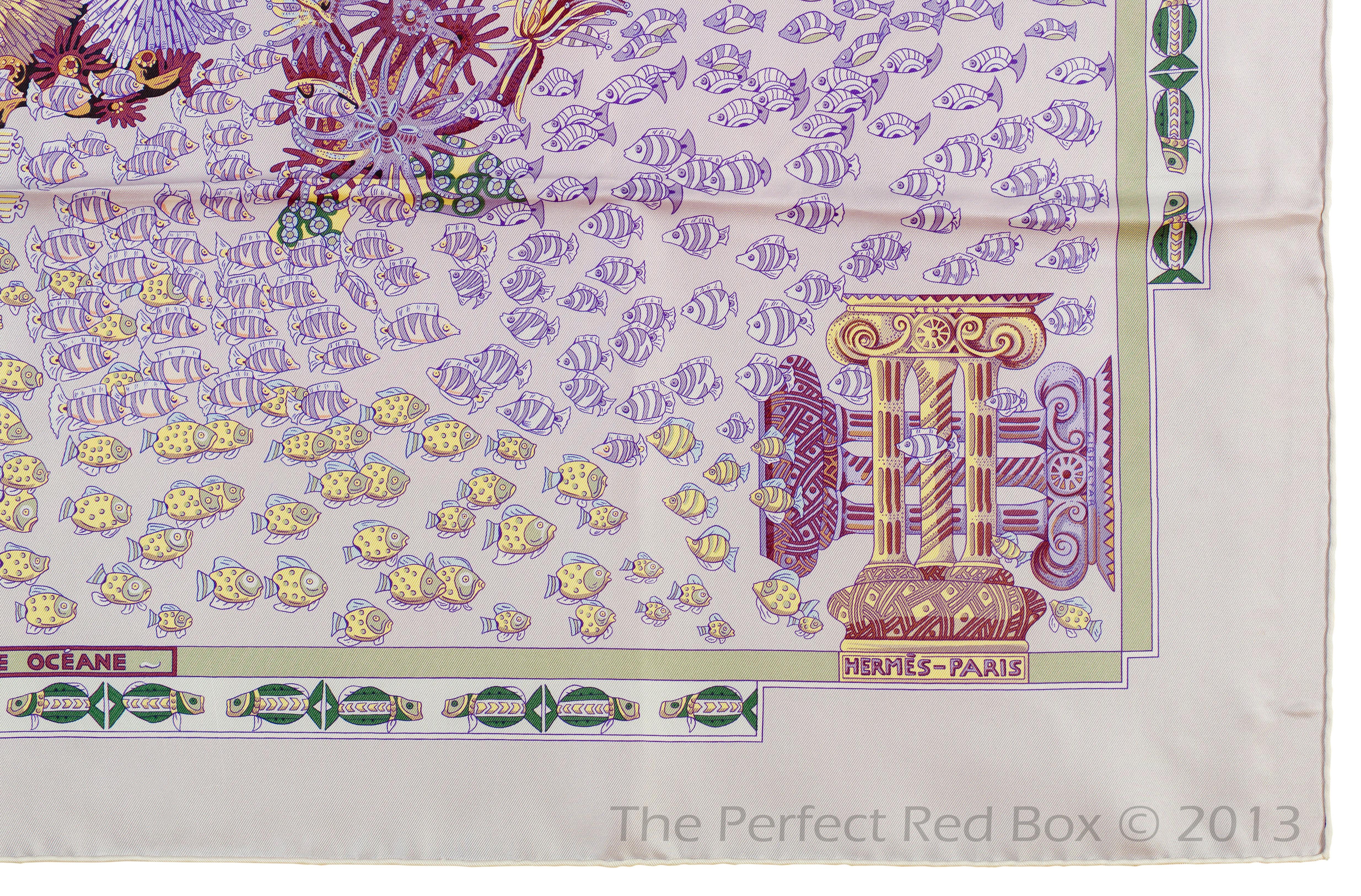 Auth. Hermes Scarf Rencontre Oceane - White Lilac - Mint - RARE GRAIL!! 5