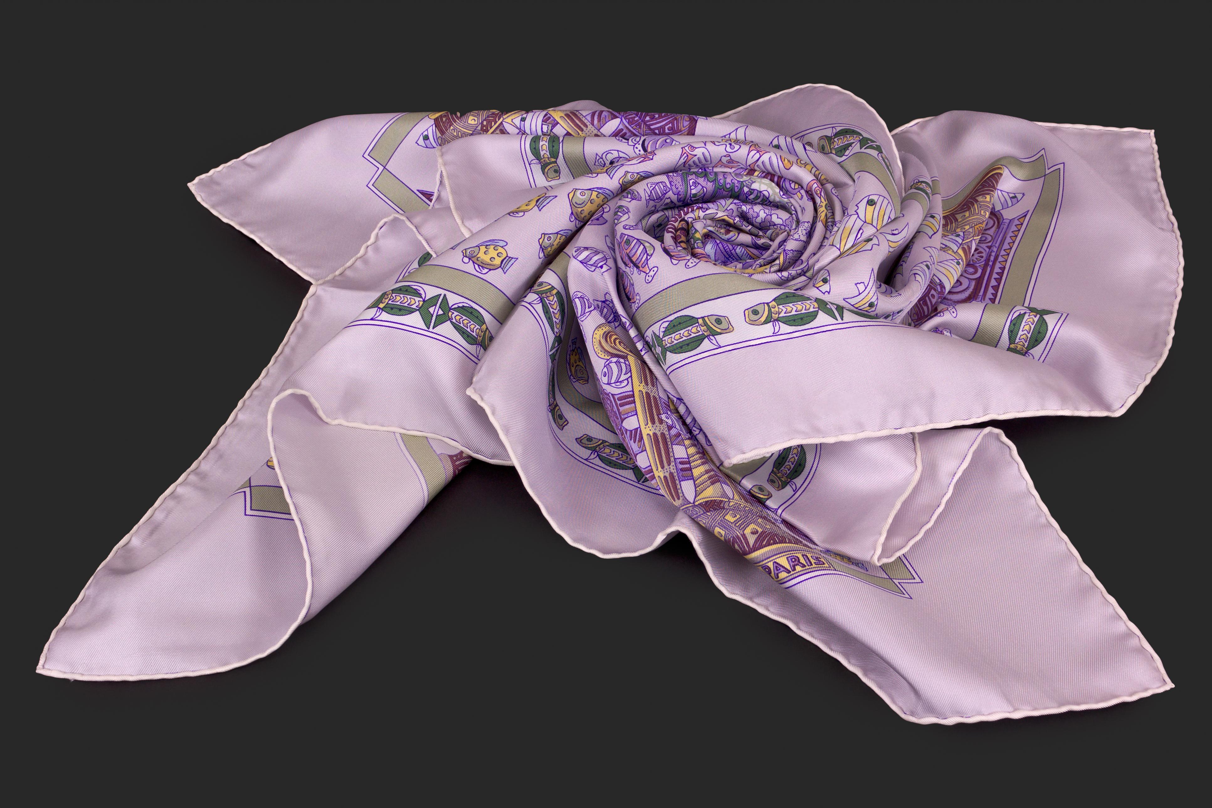 Auth. Hermes Scarf Rencontre Oceane - White Lilac - Mint - RARE GRAIL!! 7