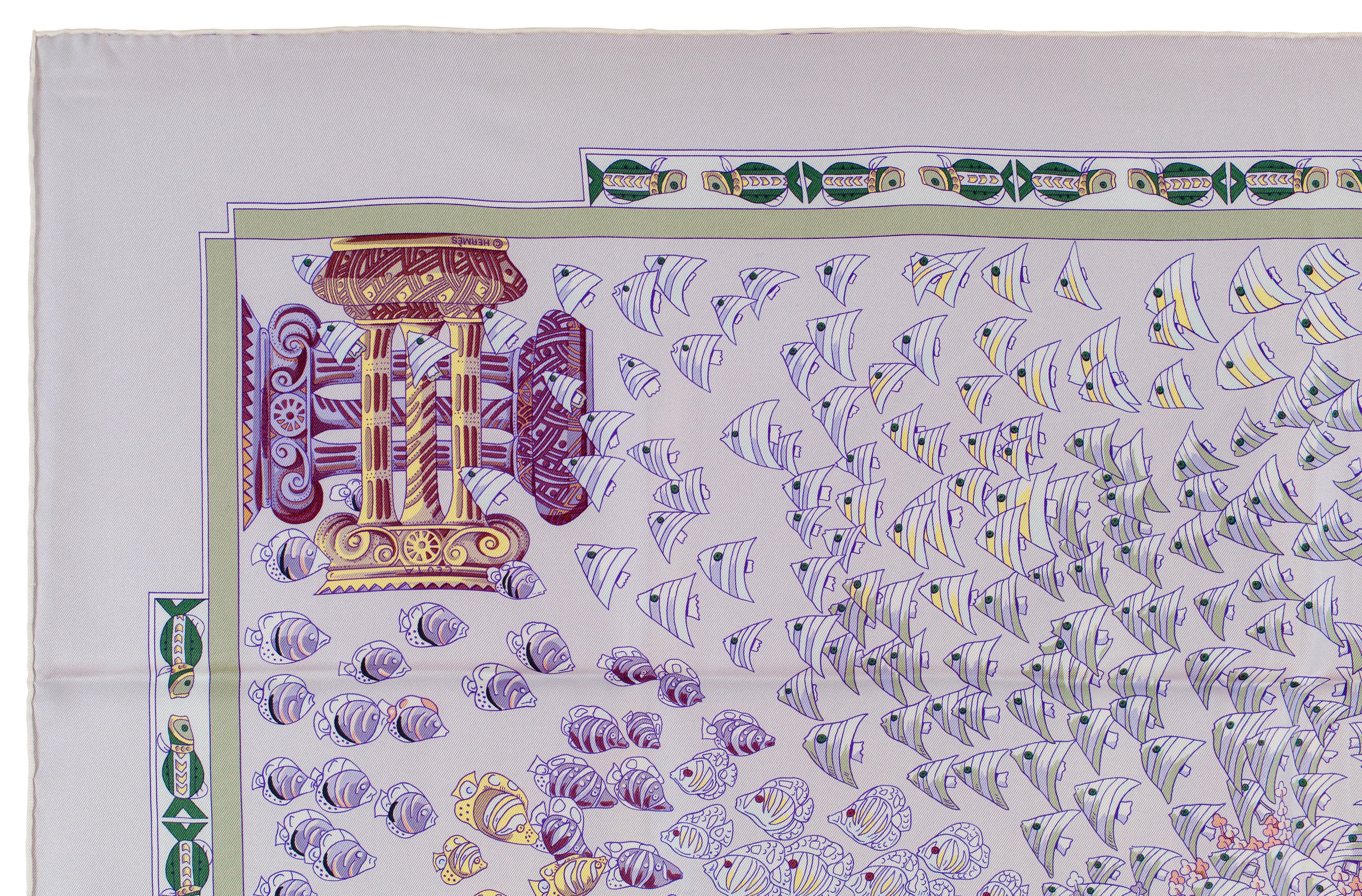 Women's Auth. Hermes Scarf Rencontre Oceane - White Lilac - Mint - RARE GRAIL!!