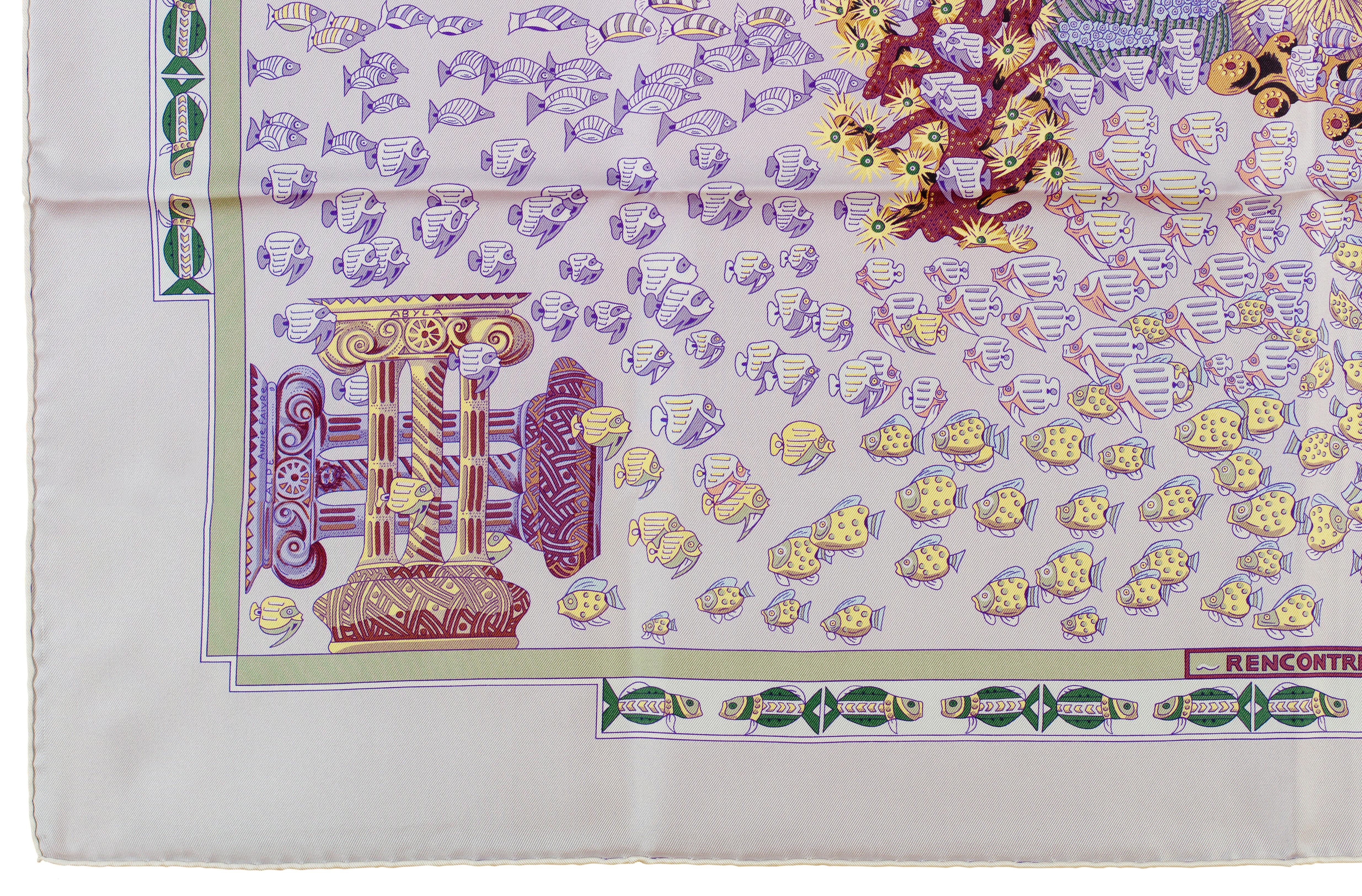 Auth. Hermes Scarf Rencontre Oceane - White Lilac - Mint - RARE GRAIL!! 4