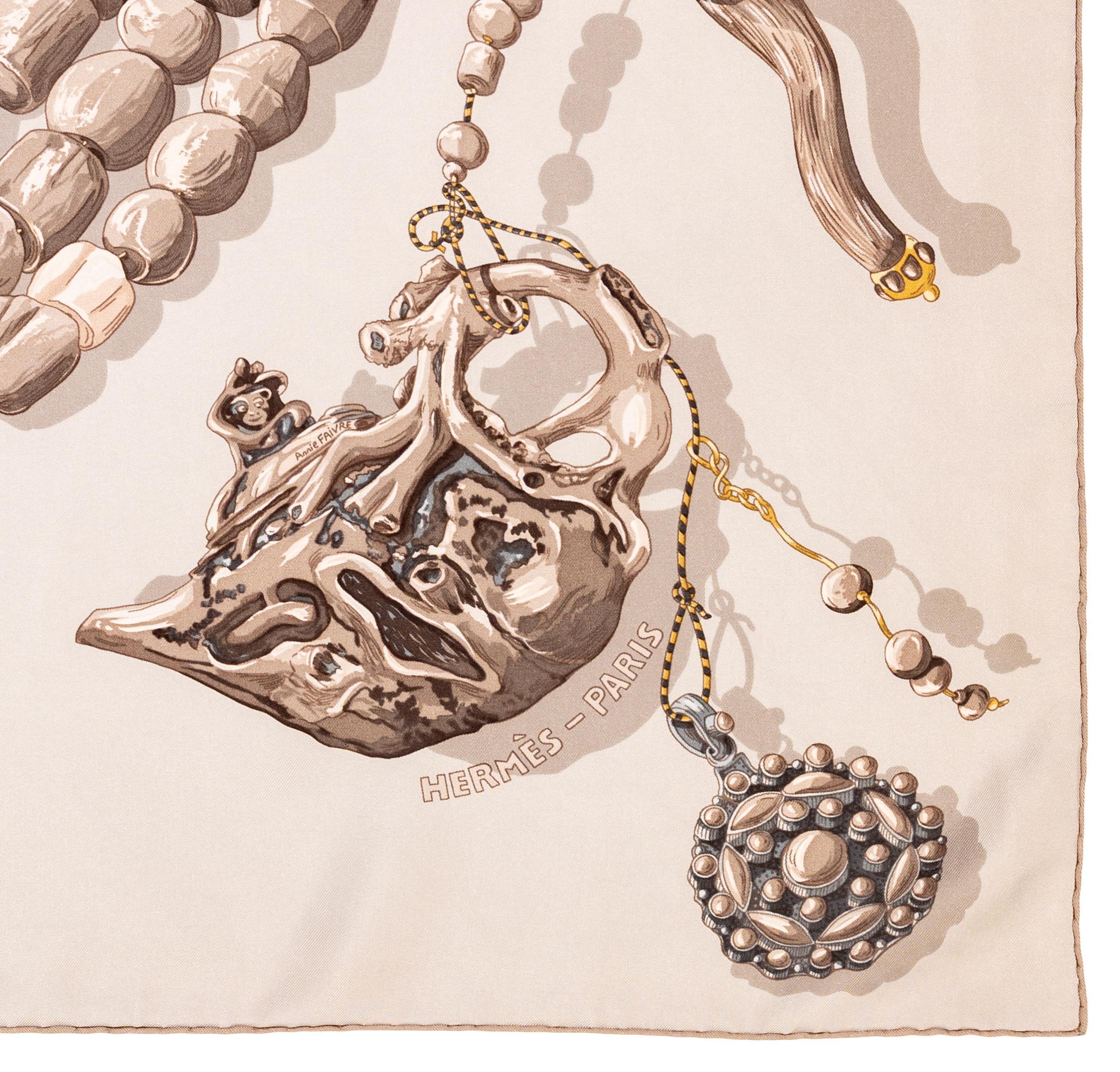 Aut. Hermes Bufanda Rêve de Corail - Blanc Sable Gris en venta 5