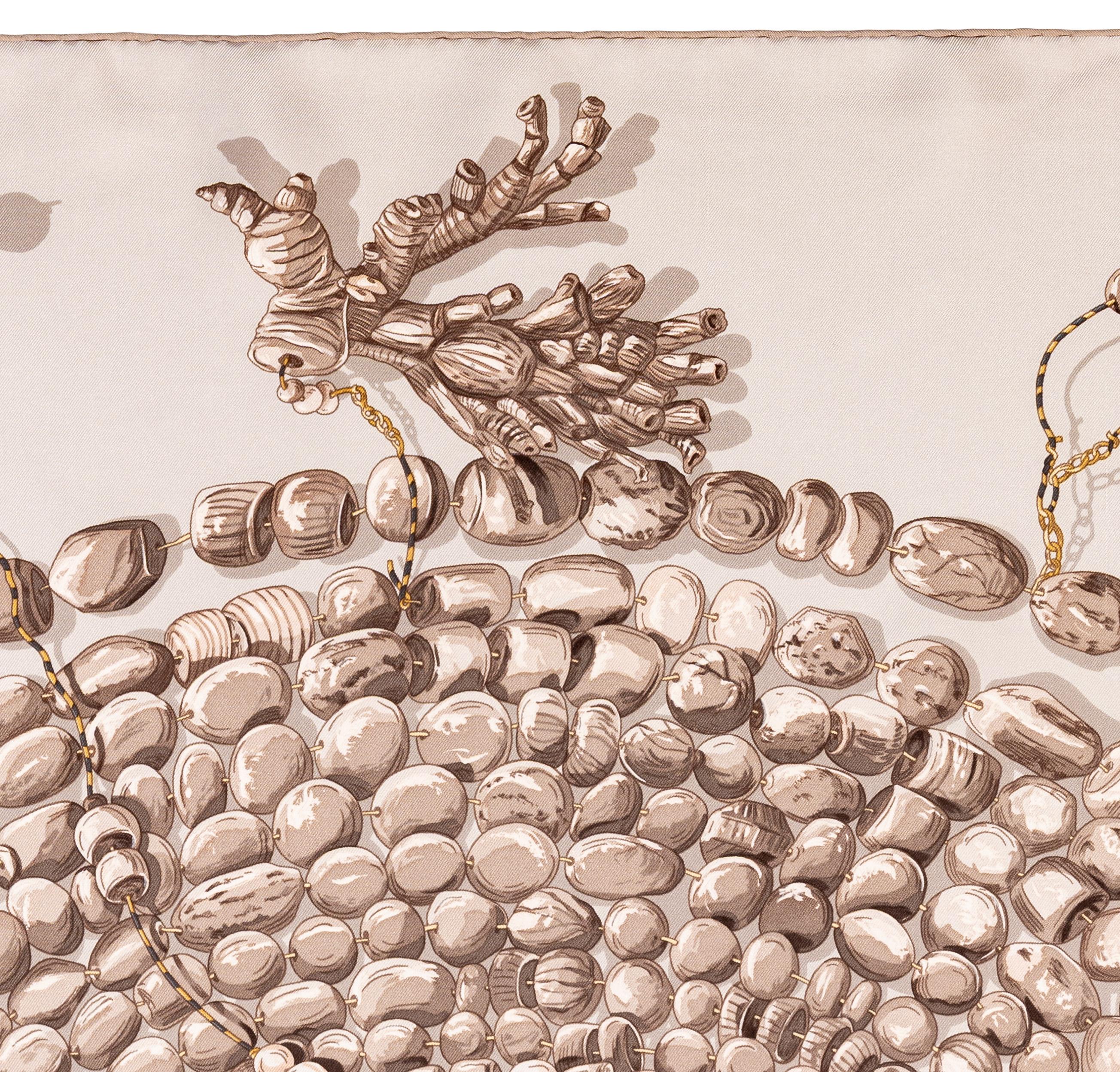 Aut. Hermes Bufanda Rêve de Corail - Blanc Sable Gris Beige en venta