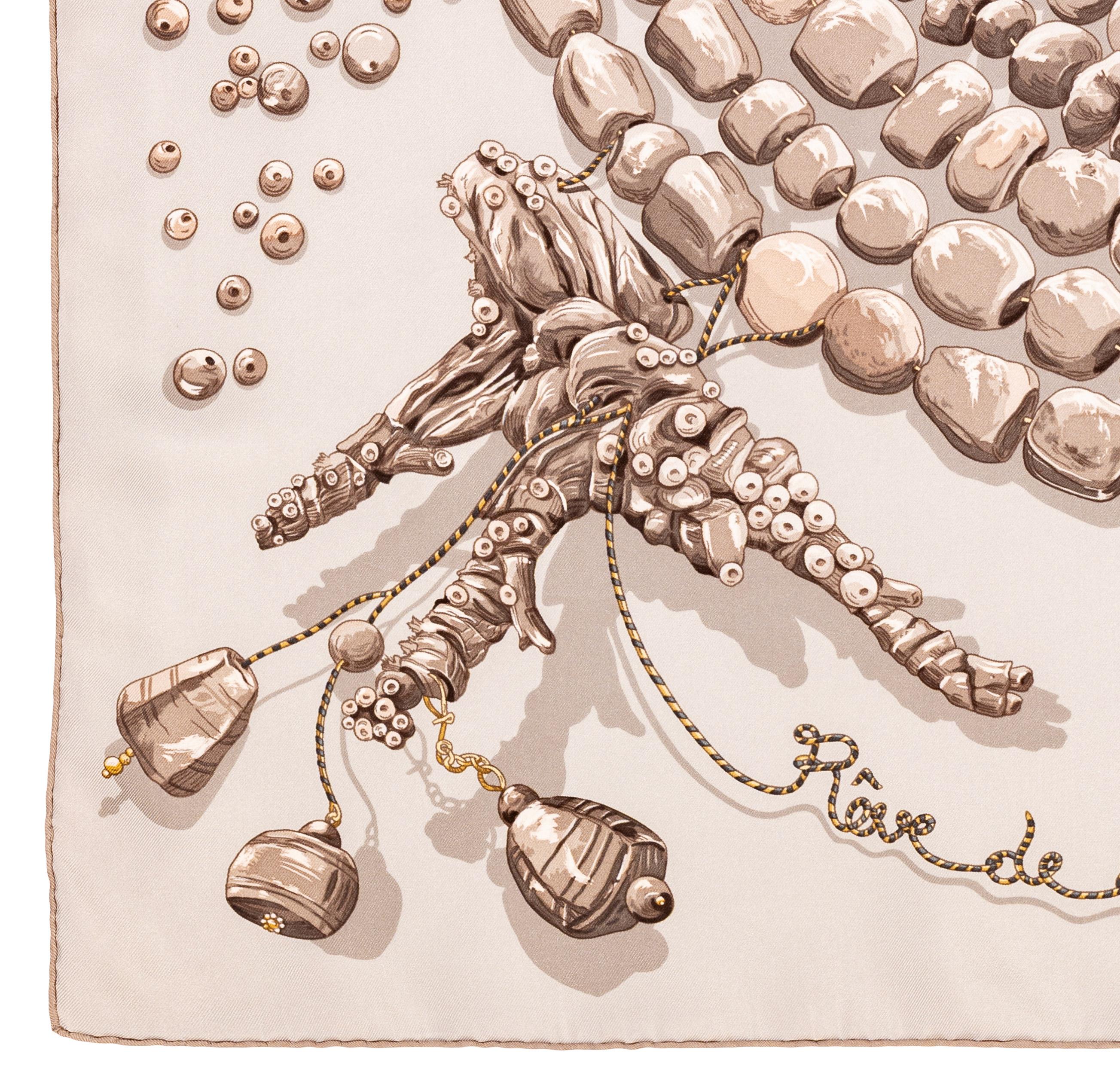 Aut. Hermes Bufanda Rêve de Corail - Blanc Sable Gris en venta 3