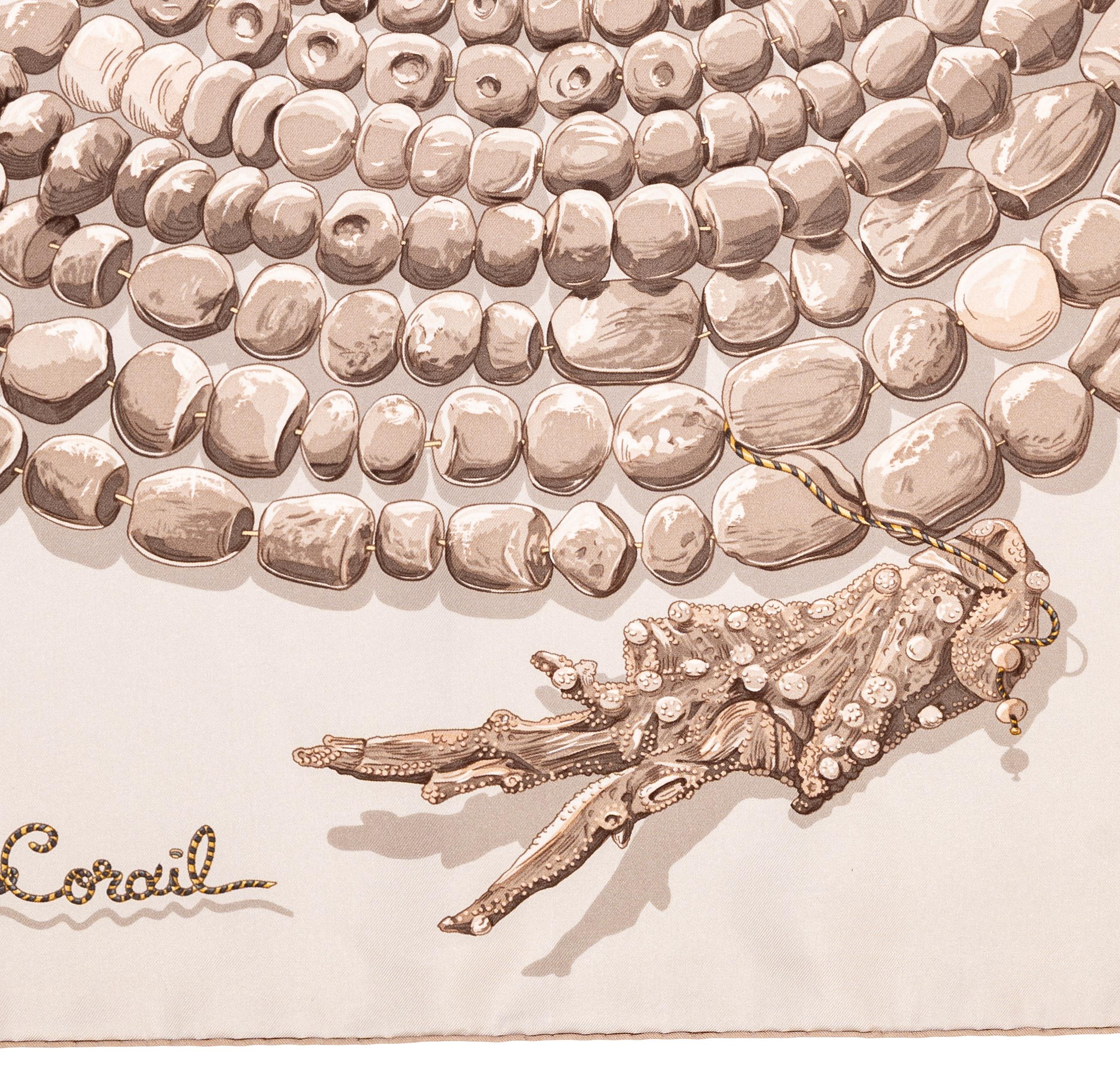 Aut. Hermes Bufanda Rêve de Corail - Blanc Sable Gris en venta 4