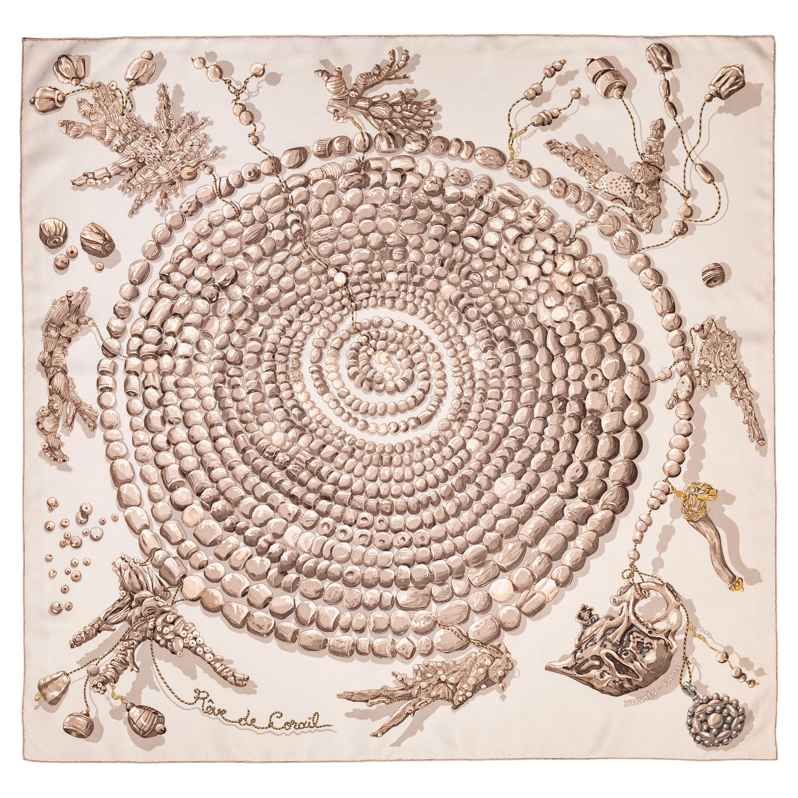 Auth. Hermes Sciarpa Rêve de Corail - Blanc Sable Gris