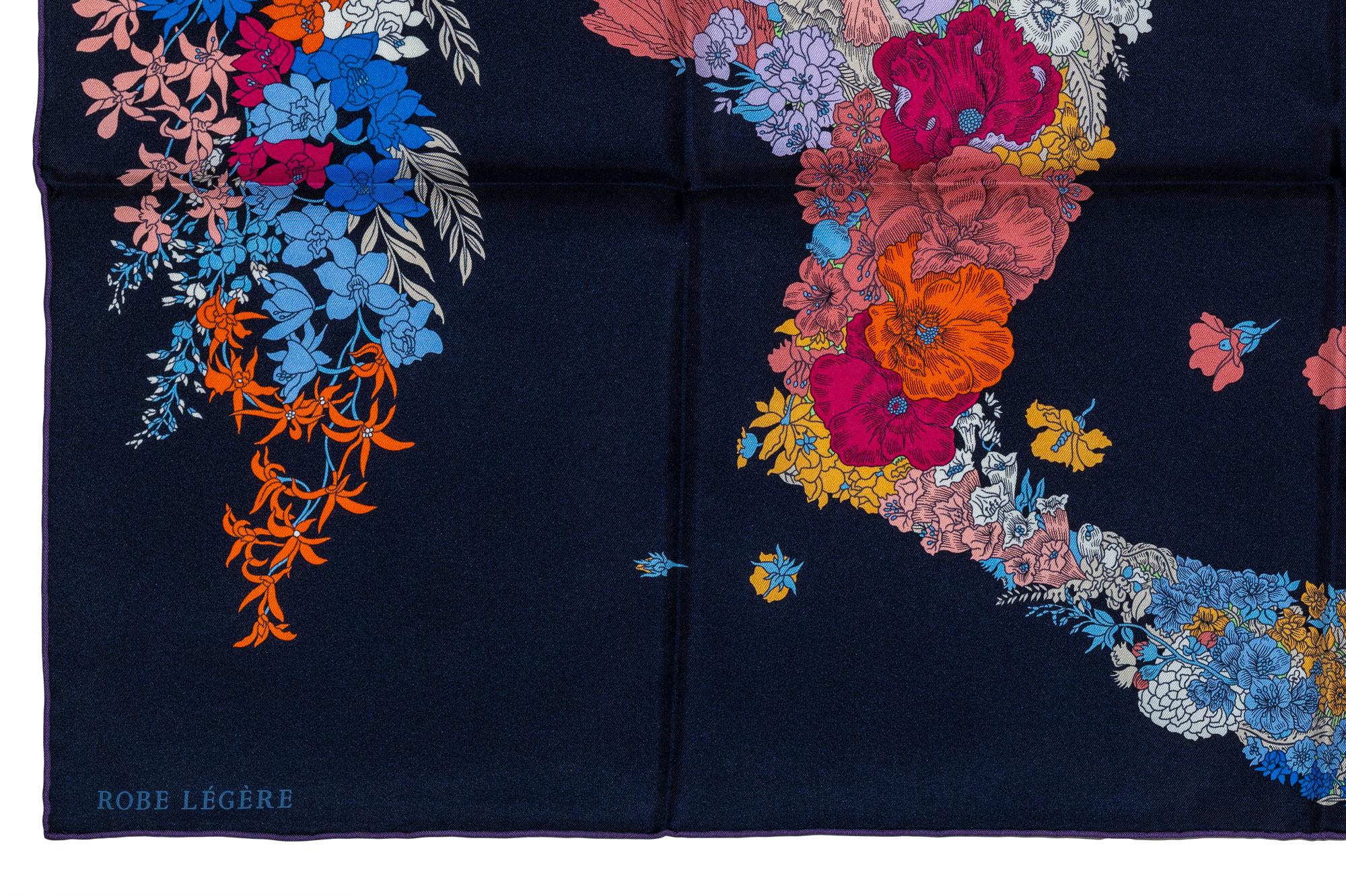 Auth. Hermès Scarf  Robe Legere - Black Marine Parme Rose New Store Tag 3