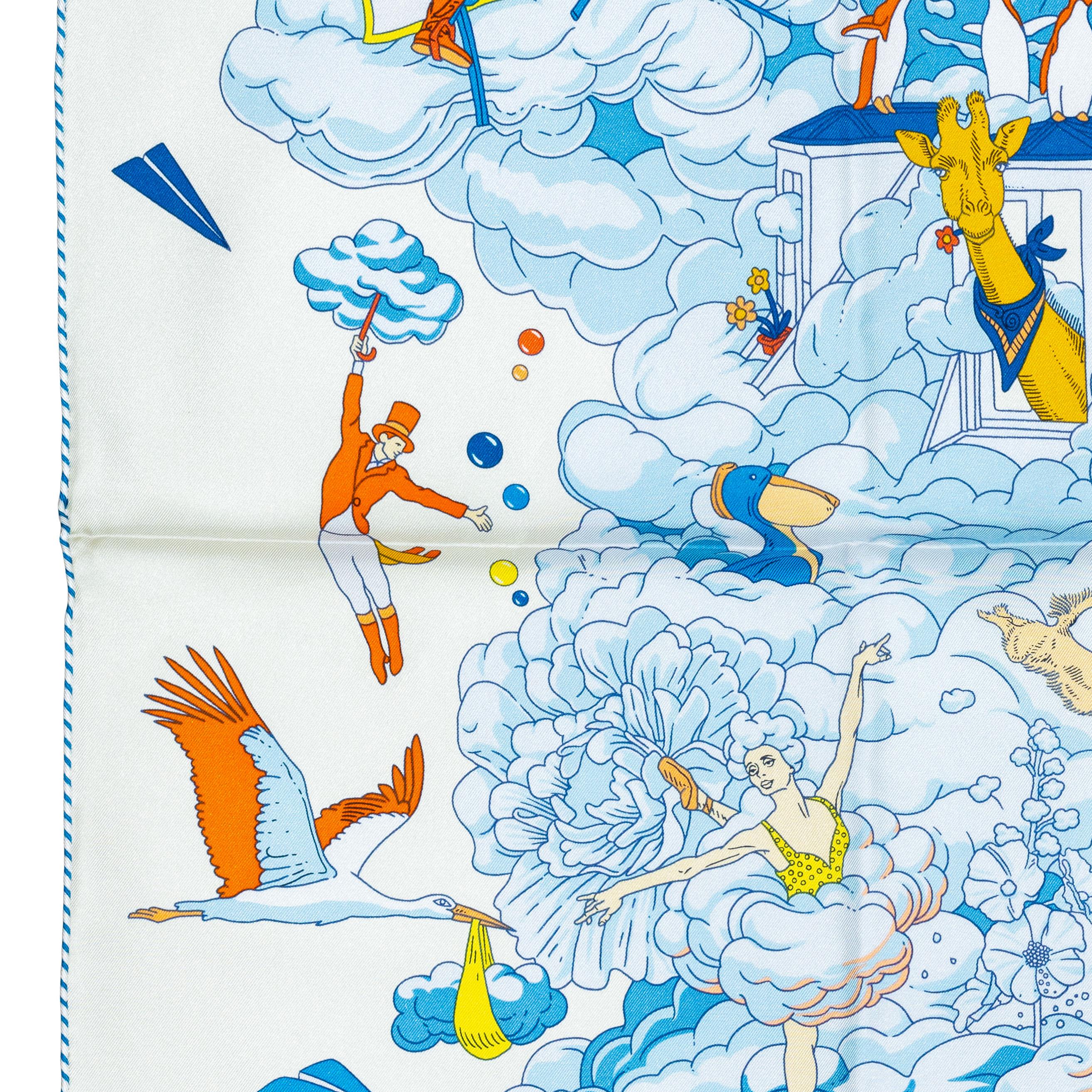 Auth. Hermès Scarf Sur Mon Nuage - Creme Bleu Clair Marine - NEw Store Tag For Sale 5