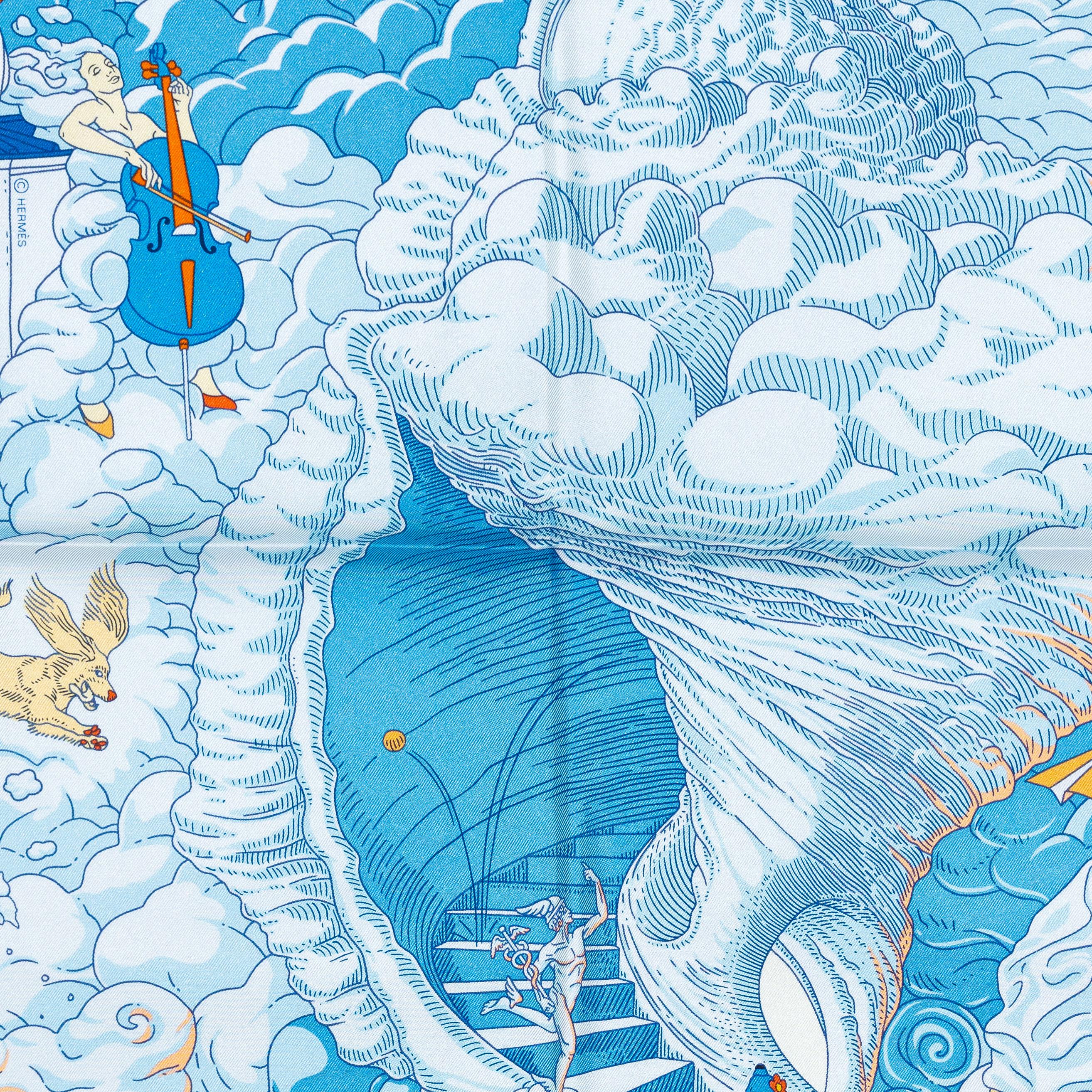 Auth. Hermès Scarf Sur Mon Nuage - Creme Bleu Clair Marine - NEw Store Tag For Sale 6