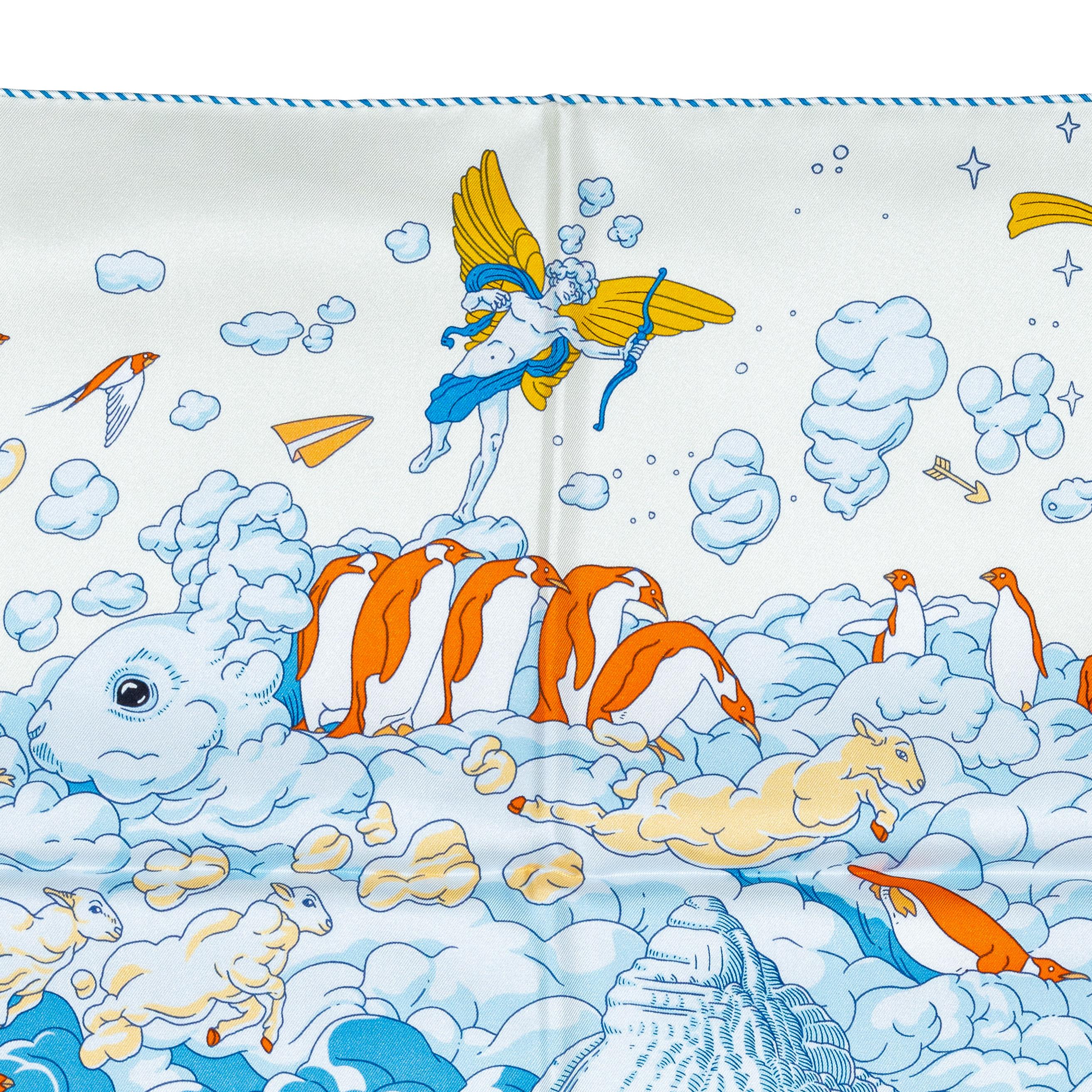 Auth. Hermès Scarf Sur Mon Nuage - Creme Bleu Clair Marine - NEw Store Tag For Sale 3