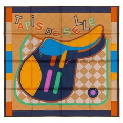 Auth. Hermès Echarpe Tapis de Selle Double Face - Marine Beige Doré New Care Tag