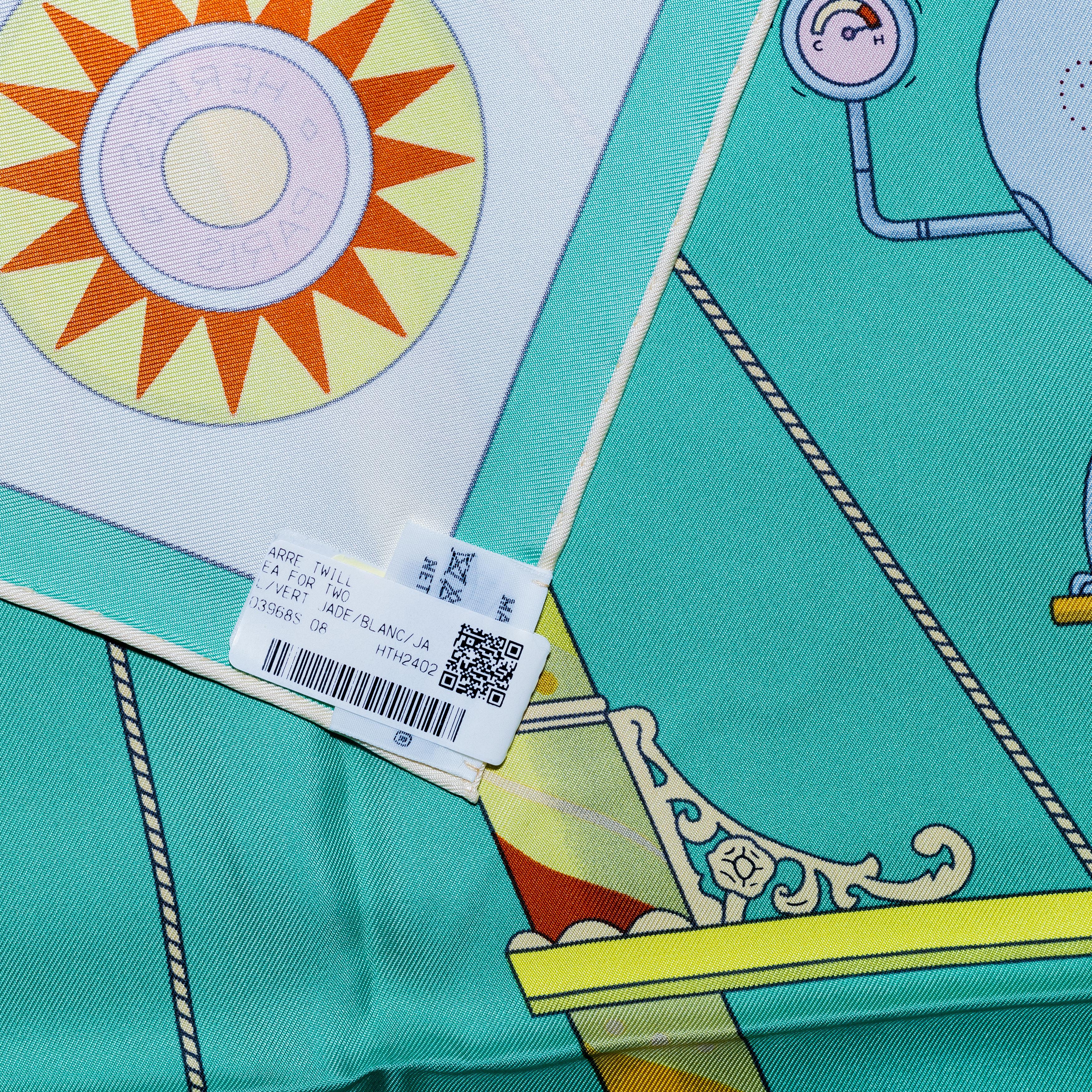 Aut. Hermès Bufanda Té Para Dos - Vert Jade Blanc Jaune Nueva Etiqueta de la Tienda en venta 7