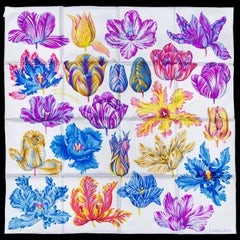 Auth. Hermès Scarf Tulipomanie – Argent Violet Bleu New Store Tag