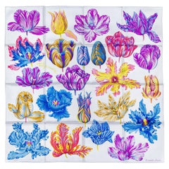 Auth. Hermès Scarf Tulipomanie – Argent Violet Bleu New Store Tag