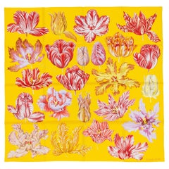 Auth. Hermès Scarf Tulipomanie - Jaune Vif Corail New Store Tag