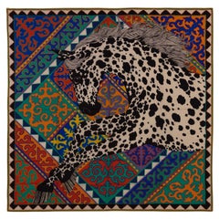 Auth. Hermes Shawl Appaloosa Des Steppes - CS140 - Naturel Noir Bleu - NEW Tag