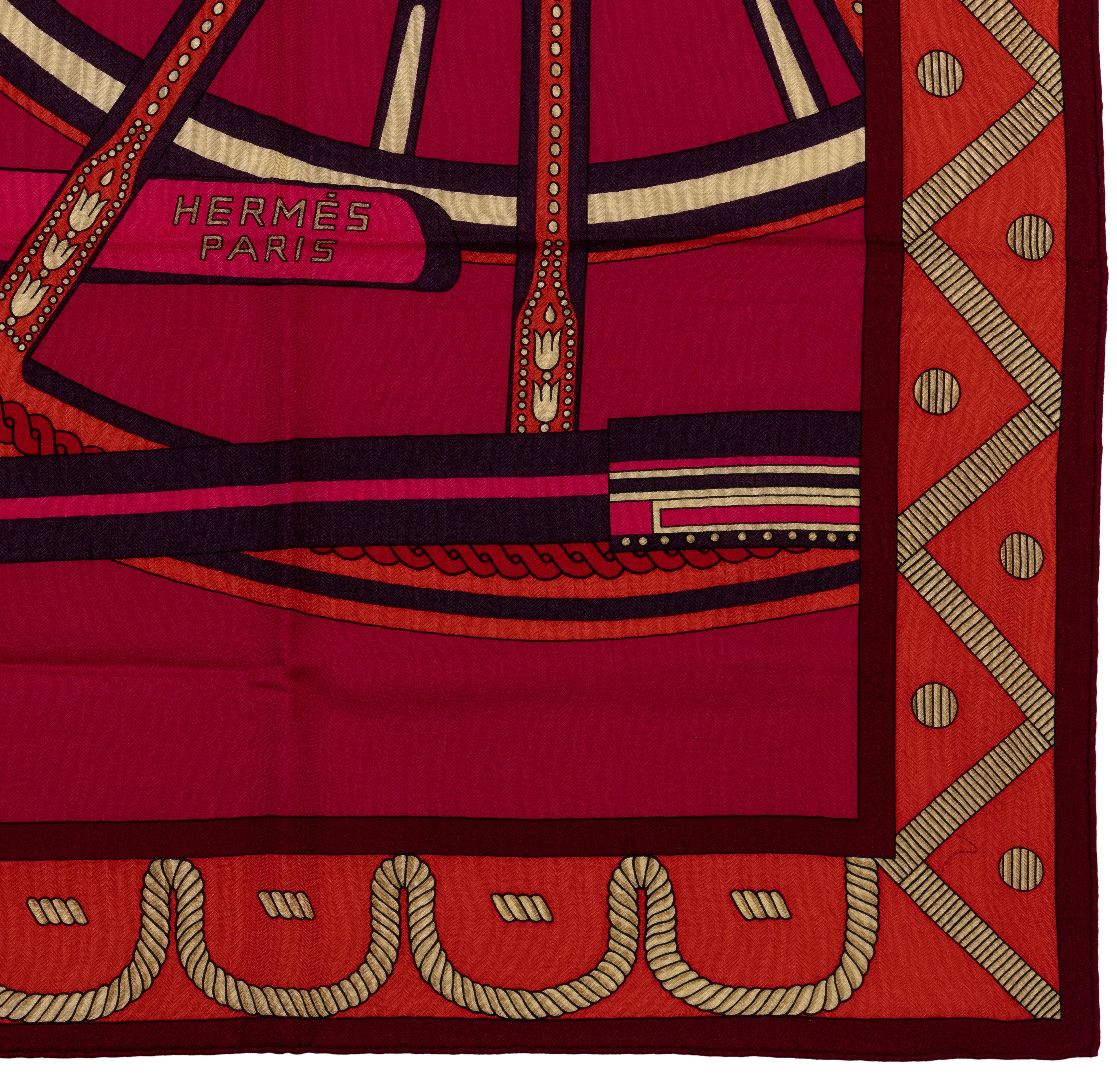 Auth. Hermes Shawl  Balade En Berline - CS140 - Fuchsia Orange Rose Pal  NEW 2