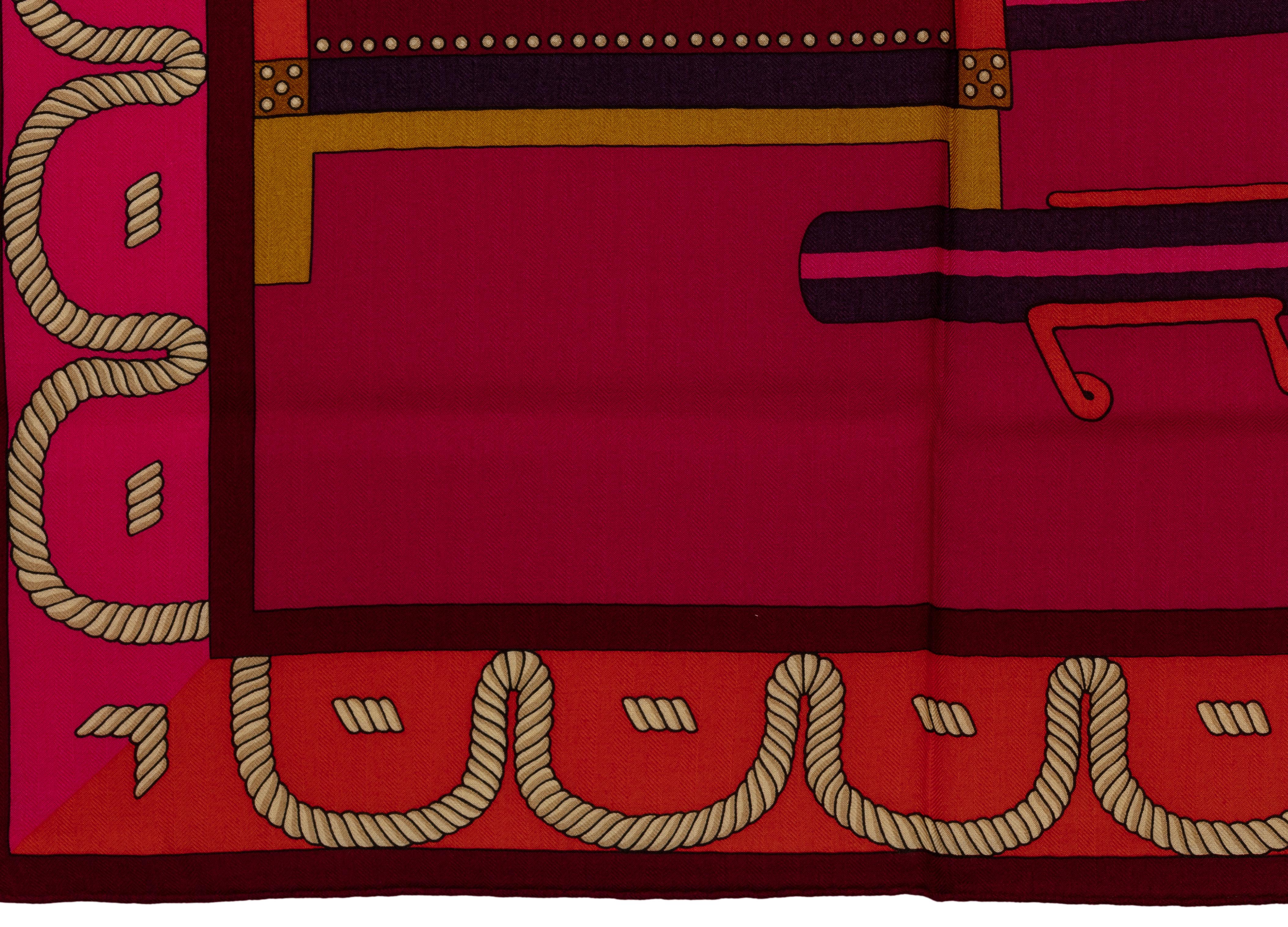 Auth. Hermes Shawl  Balade En Berline - CS140 - Fuchsia Orange Rose Pal  NEW 3