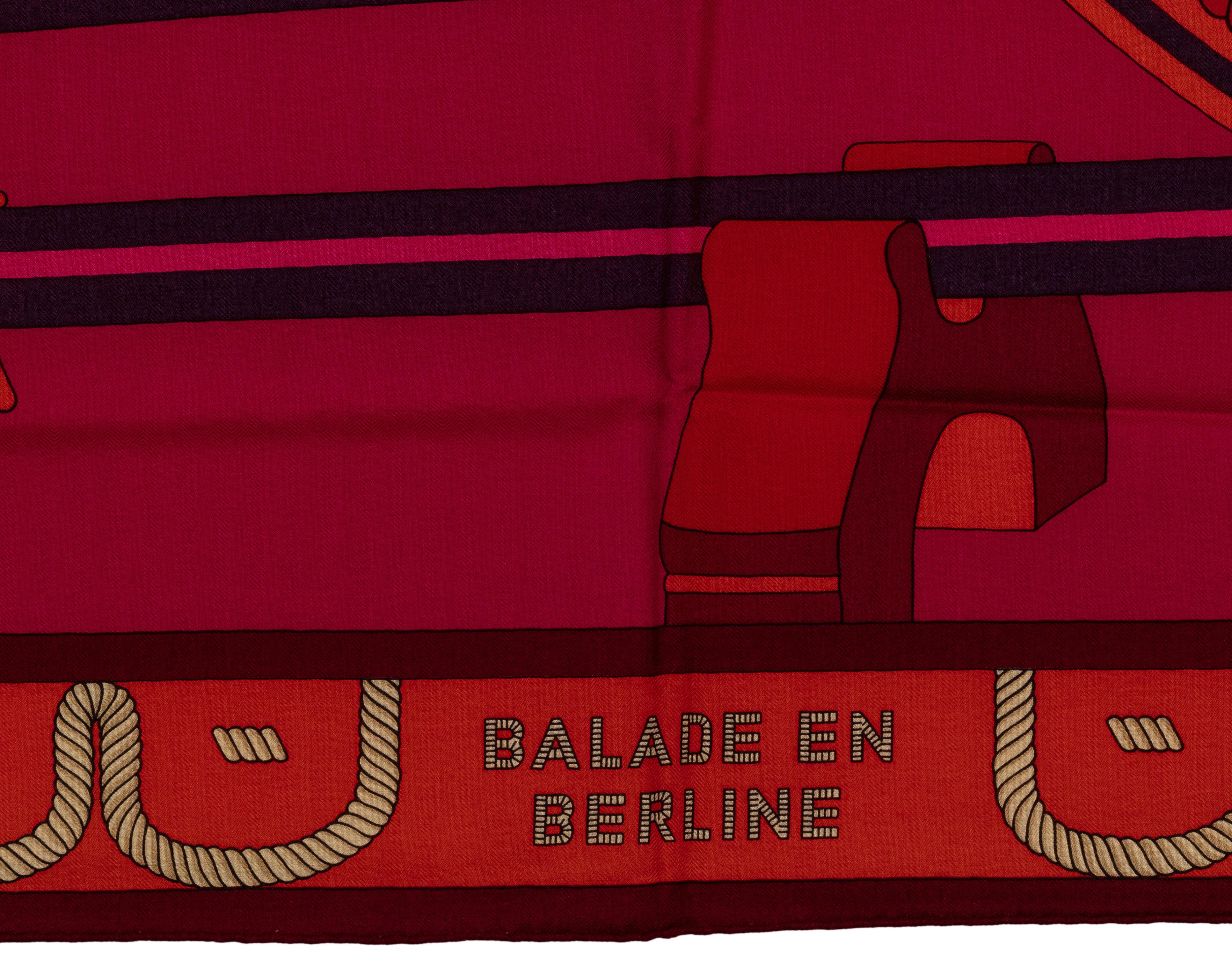 Auth. Hermes Shawl  Balade En Berline - CS140 - Fuchsia Orange Rose Pal  NEW 4