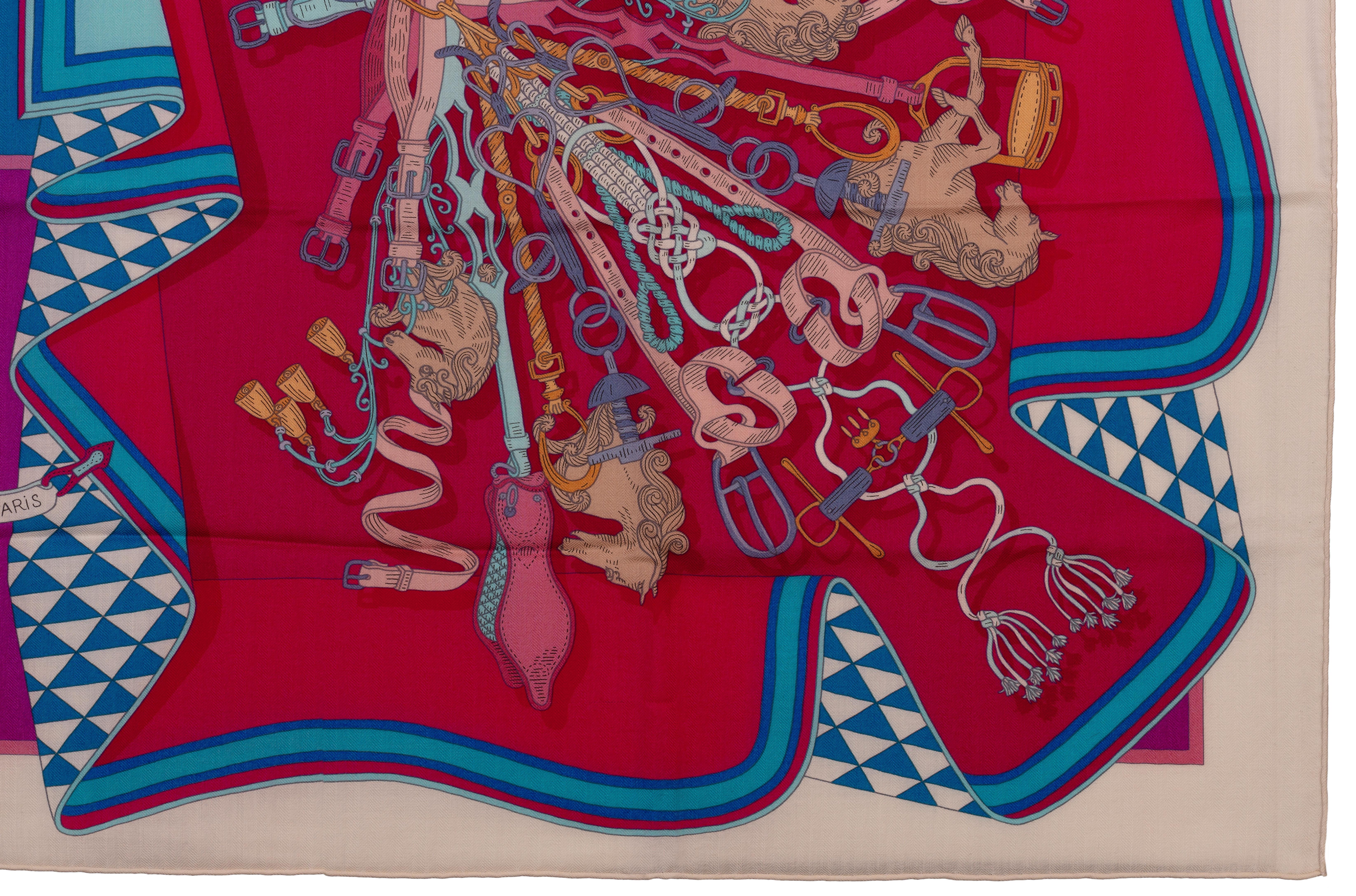 Auth. Hermes Shawl Bouquets Sellier CS140 Blanc Rose Indien Turquoise NEW /TAG 7