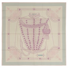Auth. Hermes Shawl Brandebourgs Points - CS140 - Blanc Mauve Bleu - New