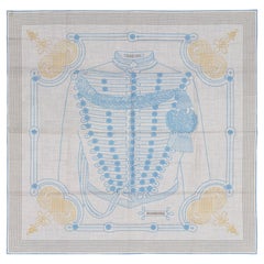 Auth. Hermes Shawl Brandebourgs Points - CS140 - Gris Chine Bleu Noir - New