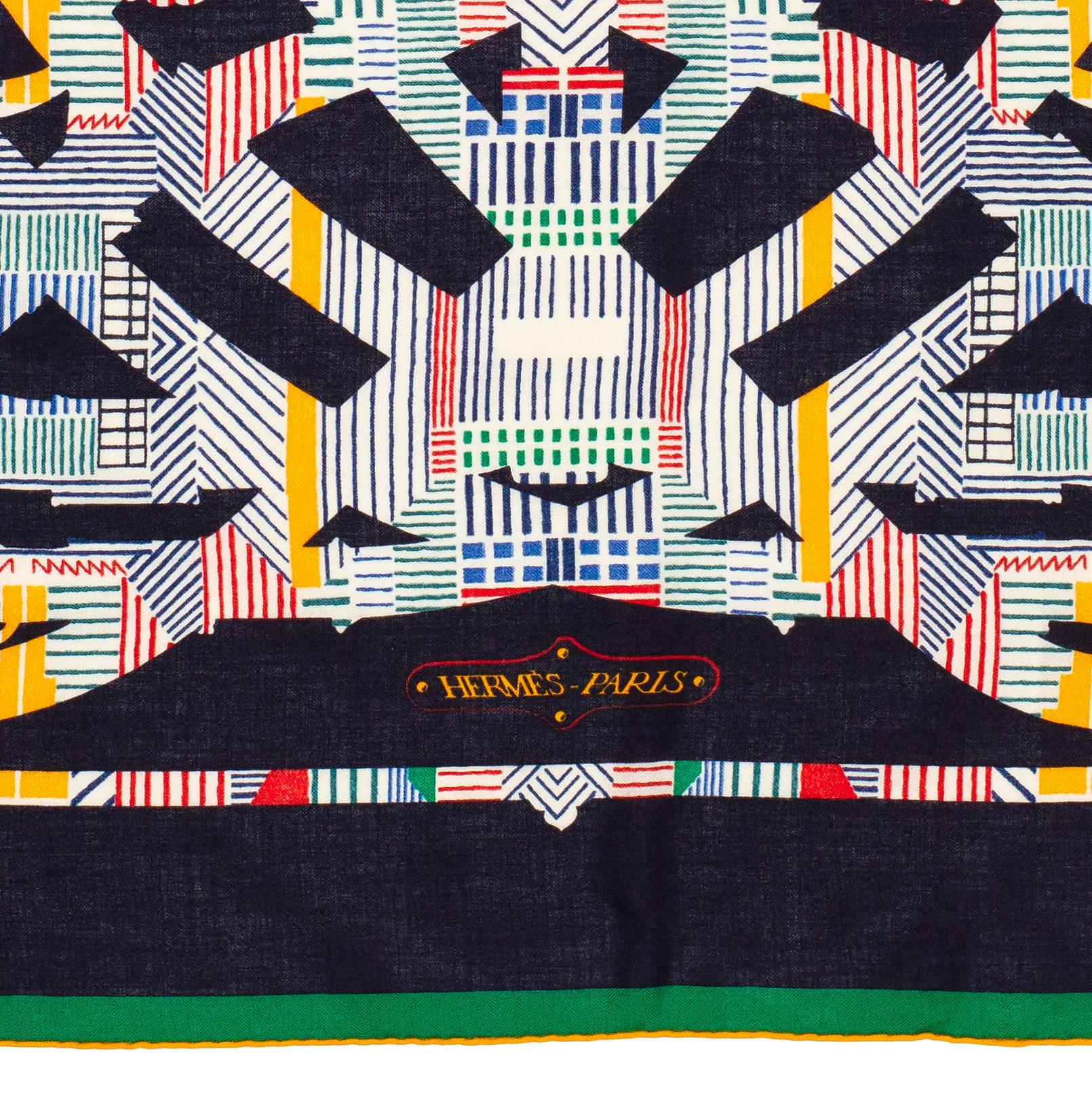 Aut. Chal Hermes Cavalcadour - CS140 - Verde anaranjado Azul marino - Etiqueta de cuidado nueva en venta 5