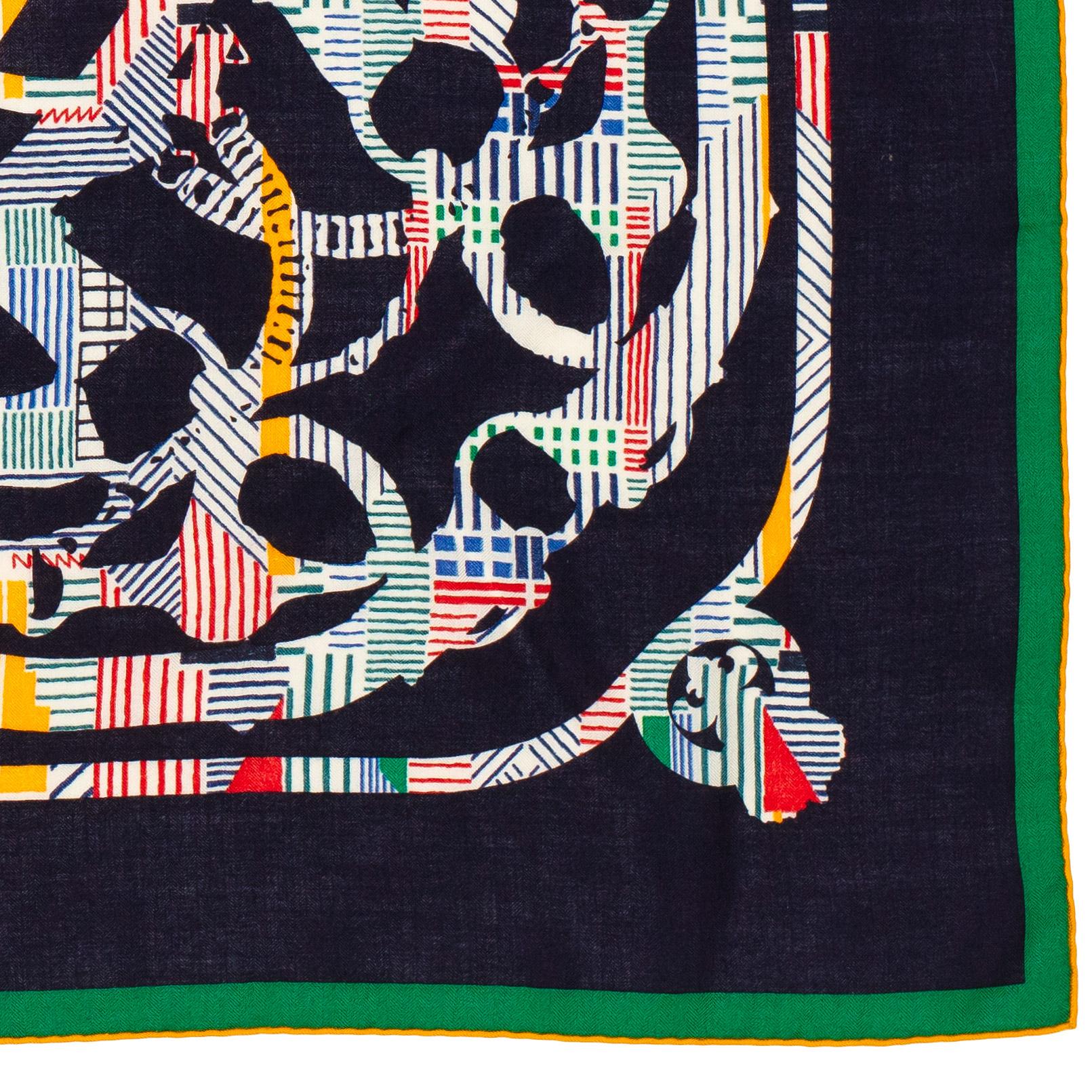 Aut. Chal Hermes Cavalcadour - CS140 - Verde anaranjado Azul marino - Etiqueta de cuidado nueva en venta 6