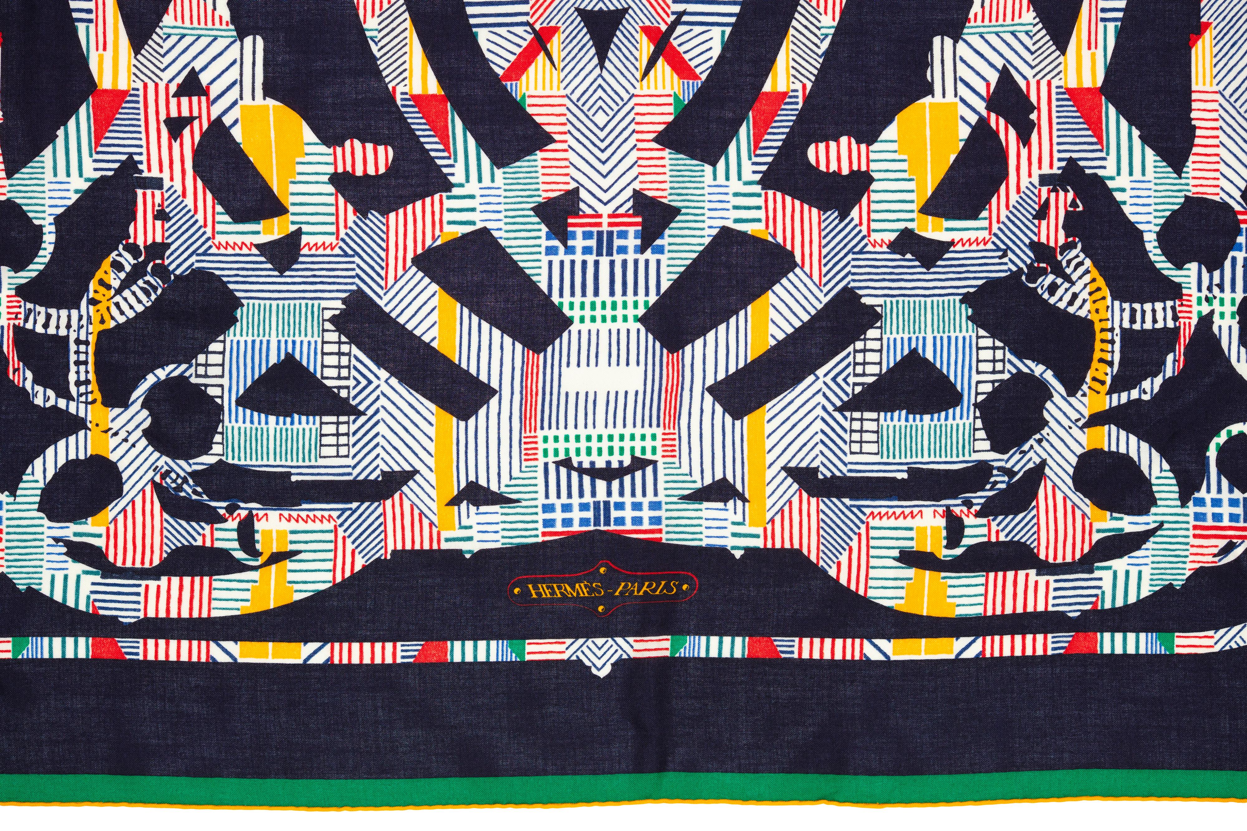 Aut. Chal Hermes Cavalcadour - CS140 - Verde anaranjado Azul marino - Etiqueta de cuidado nueva en venta 7