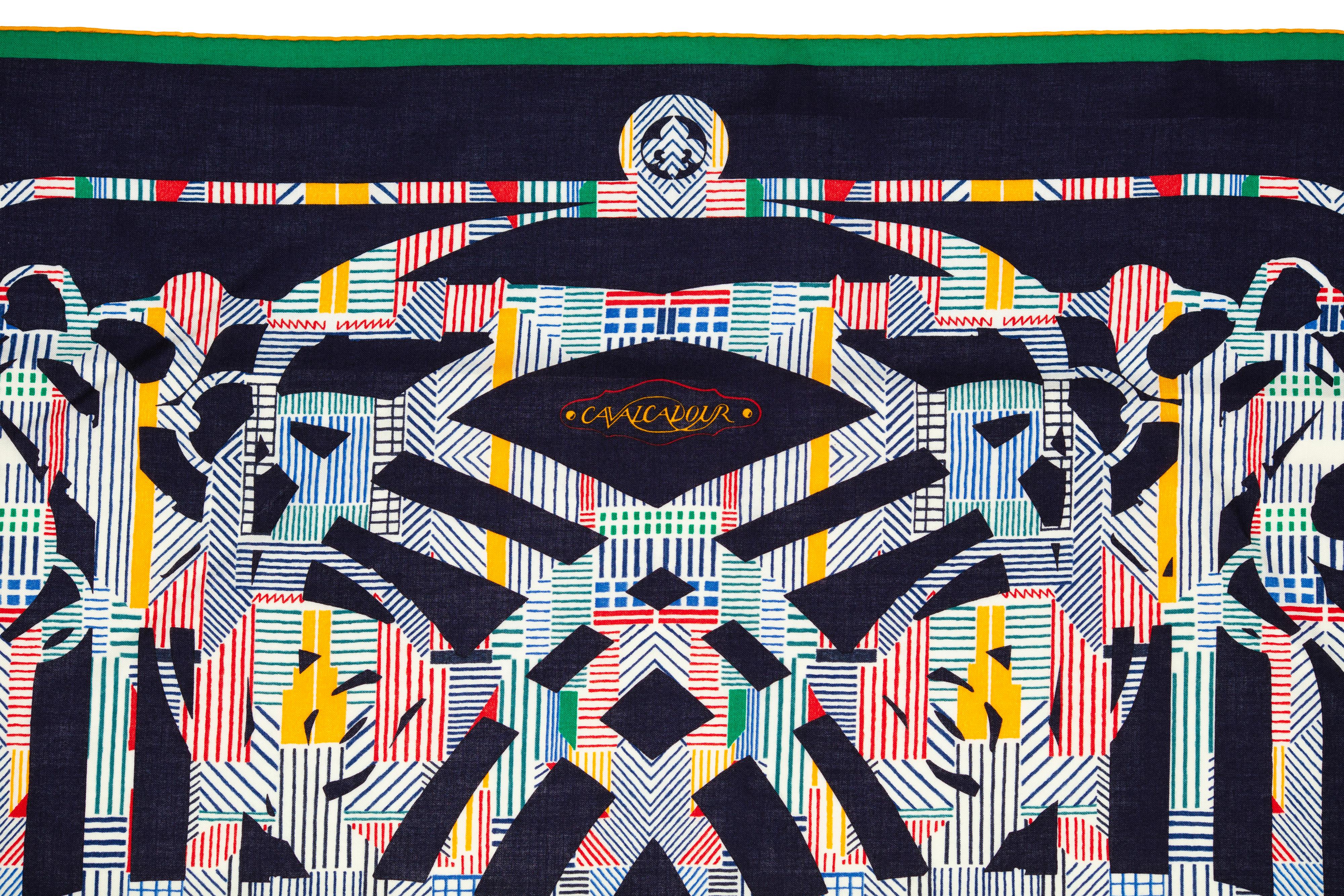 Aut. Chal Hermes Cavalcadour - CS140 - Verde anaranjado Azul marino - Etiqueta de cuidado nueva en venta 8