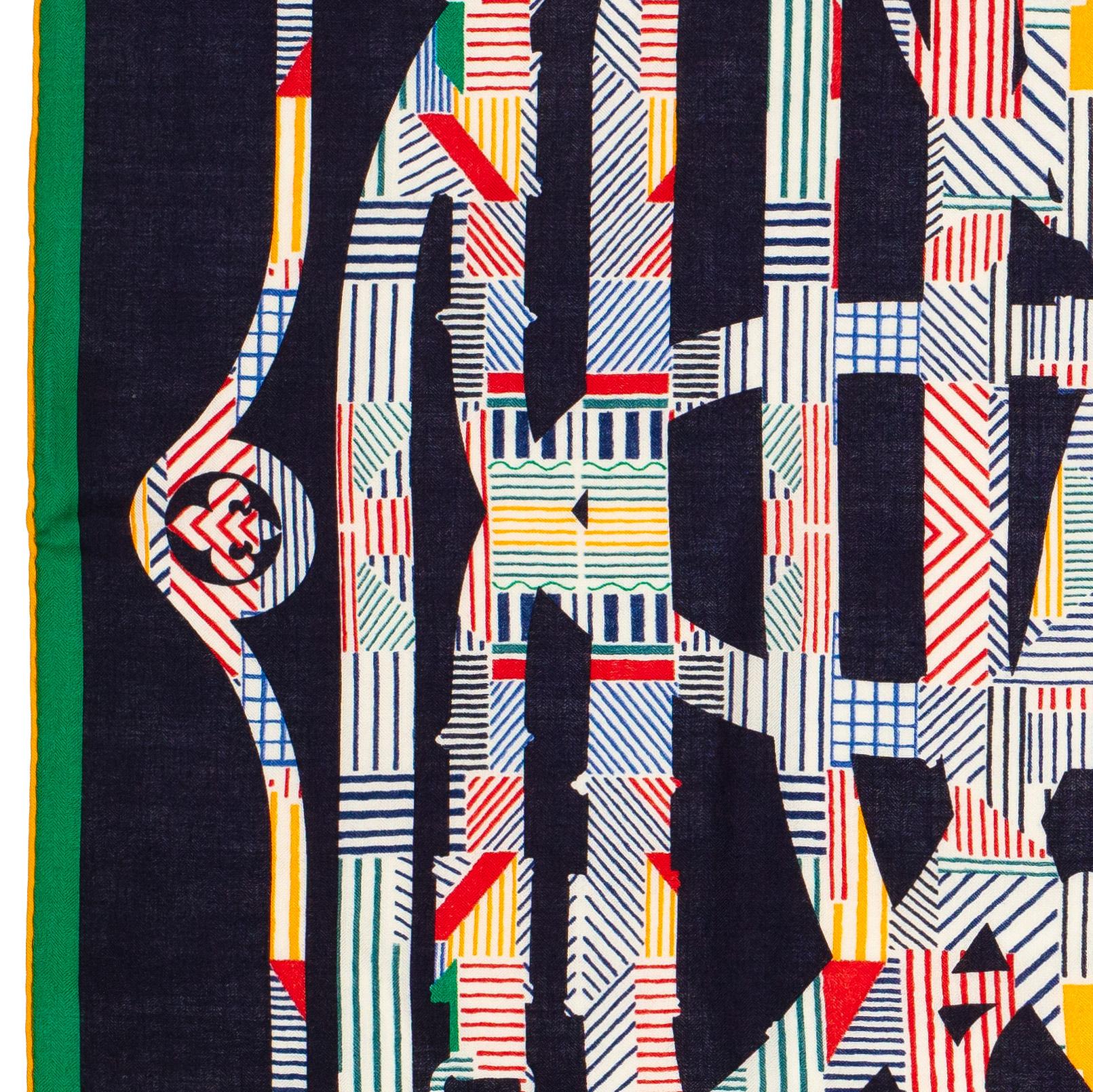 Aut. Chal Hermes Cavalcadour - CS140 - Verde anaranjado Azul marino - Etiqueta de cuidado nueva en venta 1