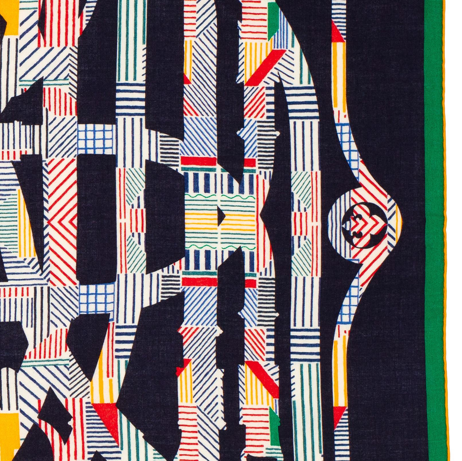 Aut. Chal Hermes Cavalcadour - CS140 - Verde anaranjado Azul marino - Etiqueta de cuidado nueva en venta 3