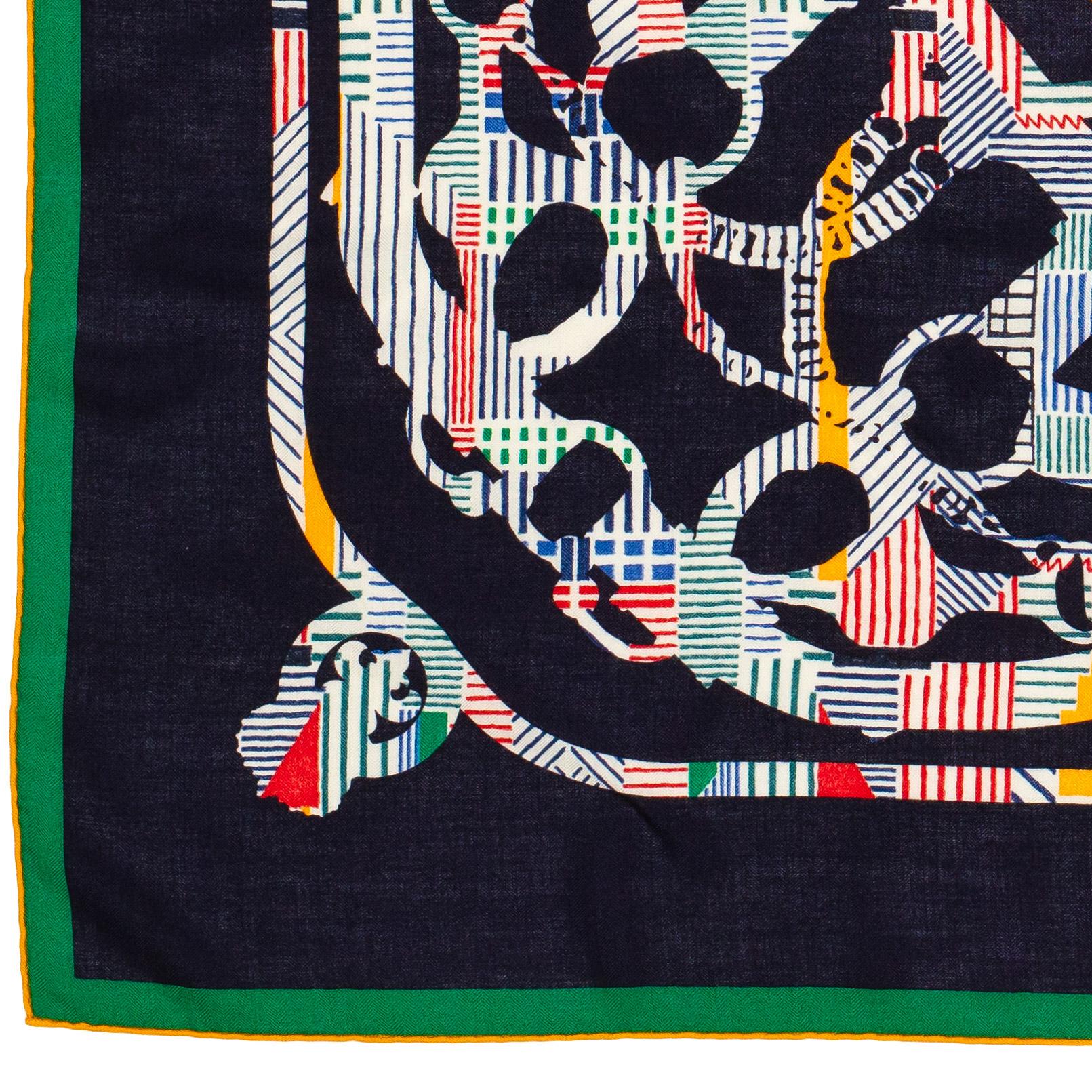 Aut. Chal Hermes Cavalcadour - CS140 - Verde anaranjado Azul marino - Etiqueta de cuidado nueva en venta 4